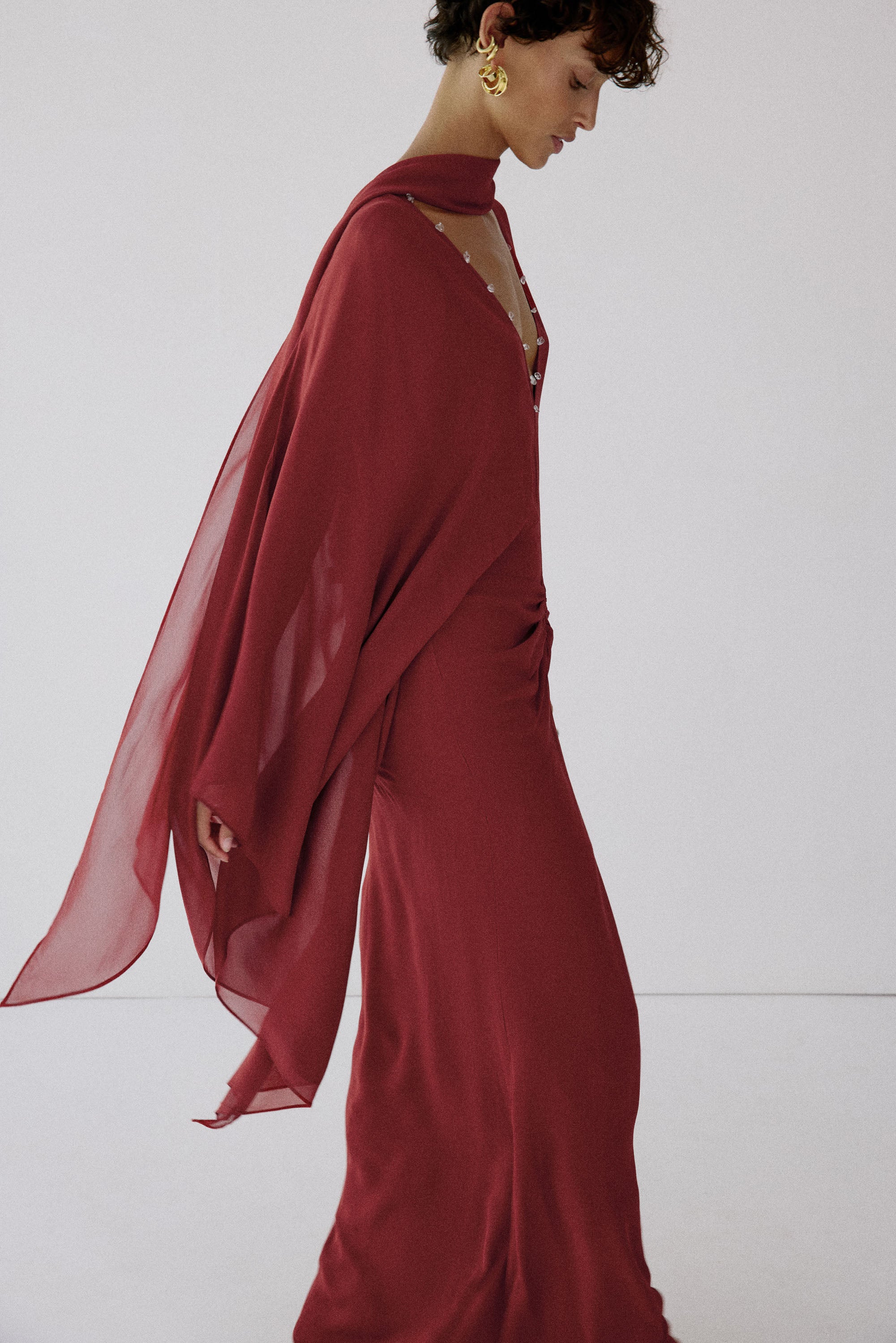 FLORENCIA MAXI DRESS IN BURNT RED VISCOSE GEORGETTE