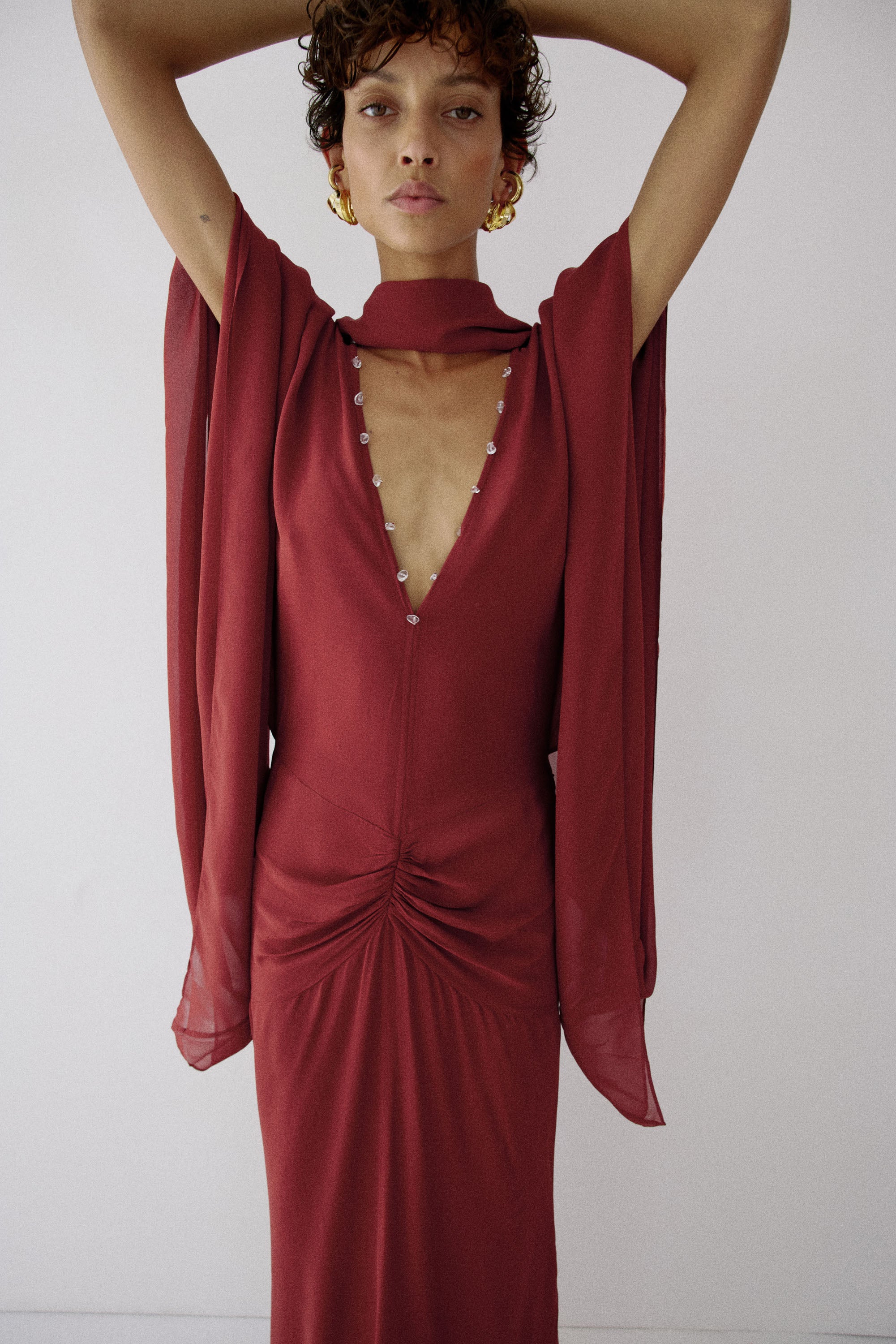 FLORENCIA MAXI DRESS IN BURNT RED VISCOSE GEORGETTE