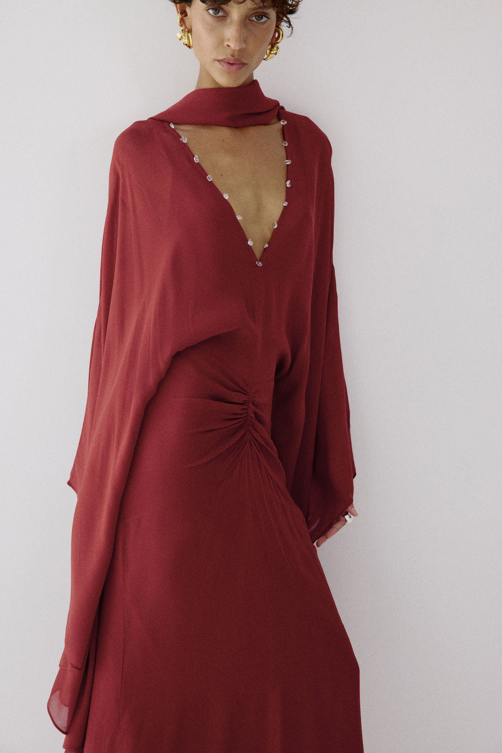 FLORENCIA MAXI DRESS IN BURNT RED VISCOSE GEORGETTE