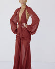 FIORELA MAXI DRESS IN BURNT RED CHIFFON