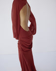 FIORELA MAXI DRESS IN BURNT RED CHIFFON