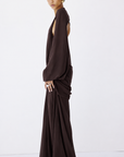 FIORELA MAXI DRESS IN UMBER BROWN CHIFFON