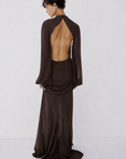 FIORELA MAXI DRESS IN UMBER BROWN CHIFFON - De La Vali