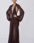FIORELA MAXI DRESS IN UMBER BROWN CHIFFON - De La Vali