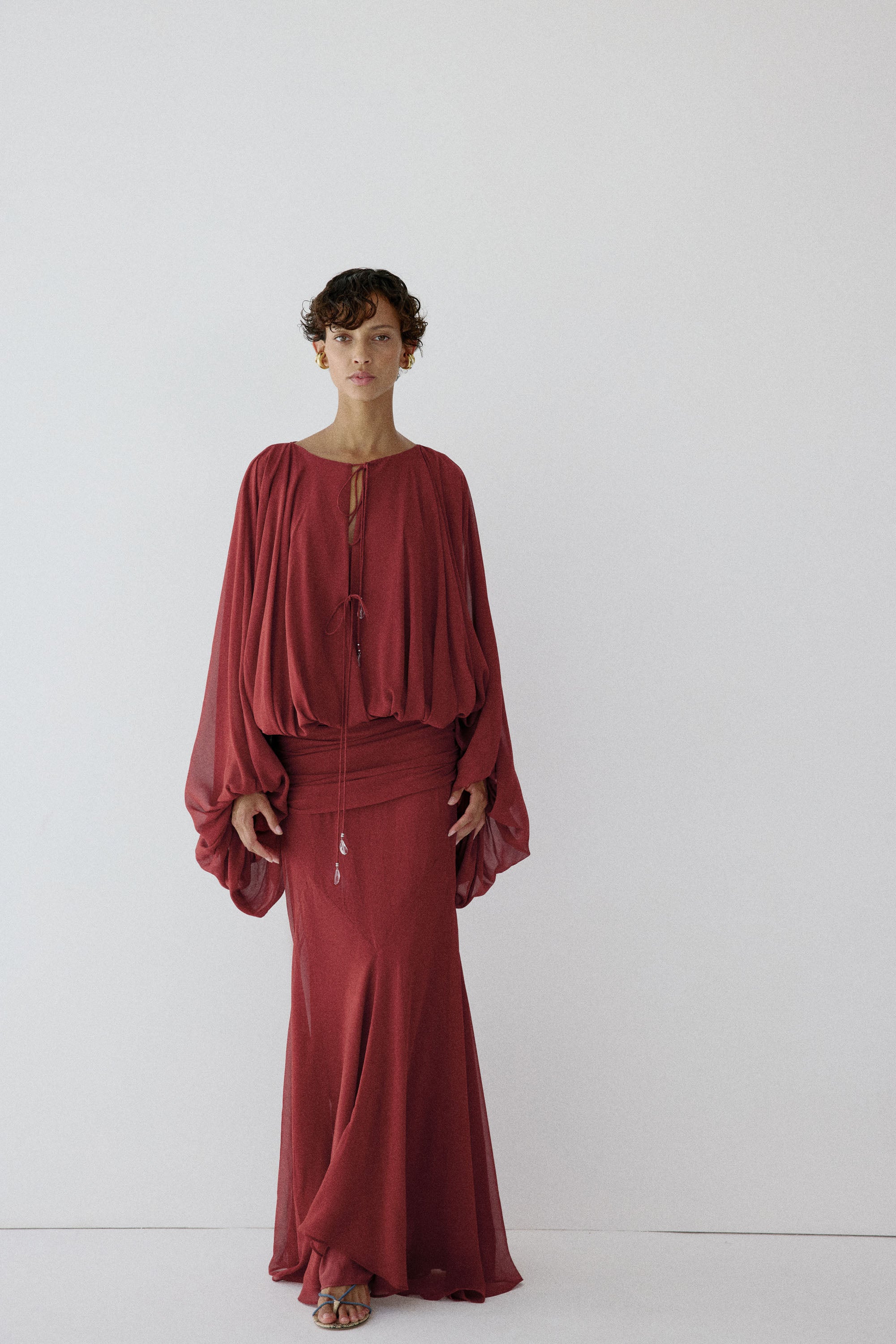 EULALIA MAXI DRESS IN BURNT RED CHIFFON