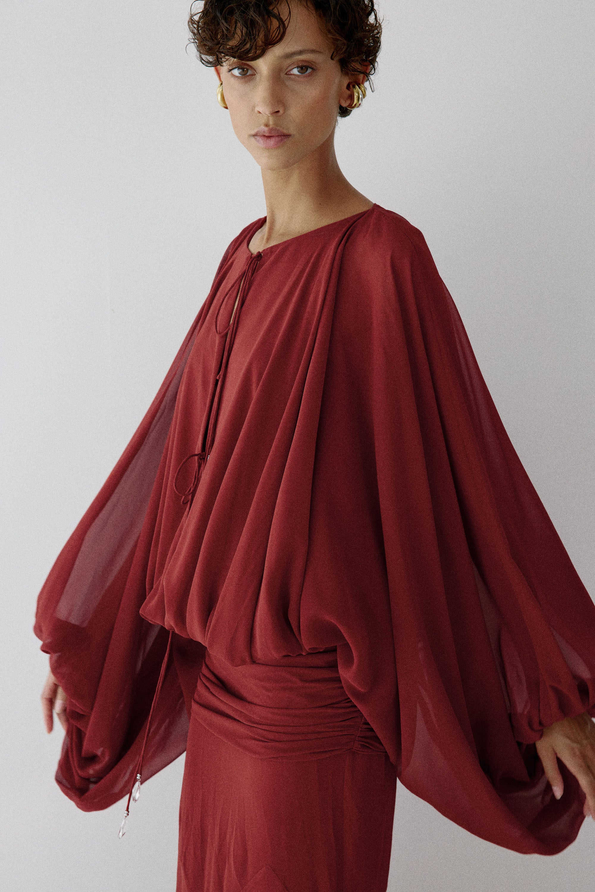 EULALIA MAXI DRESS IN BURNT RED CHIFFON