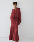 EULALIA MAXI DRESS IN BURNT RED CHIFFON