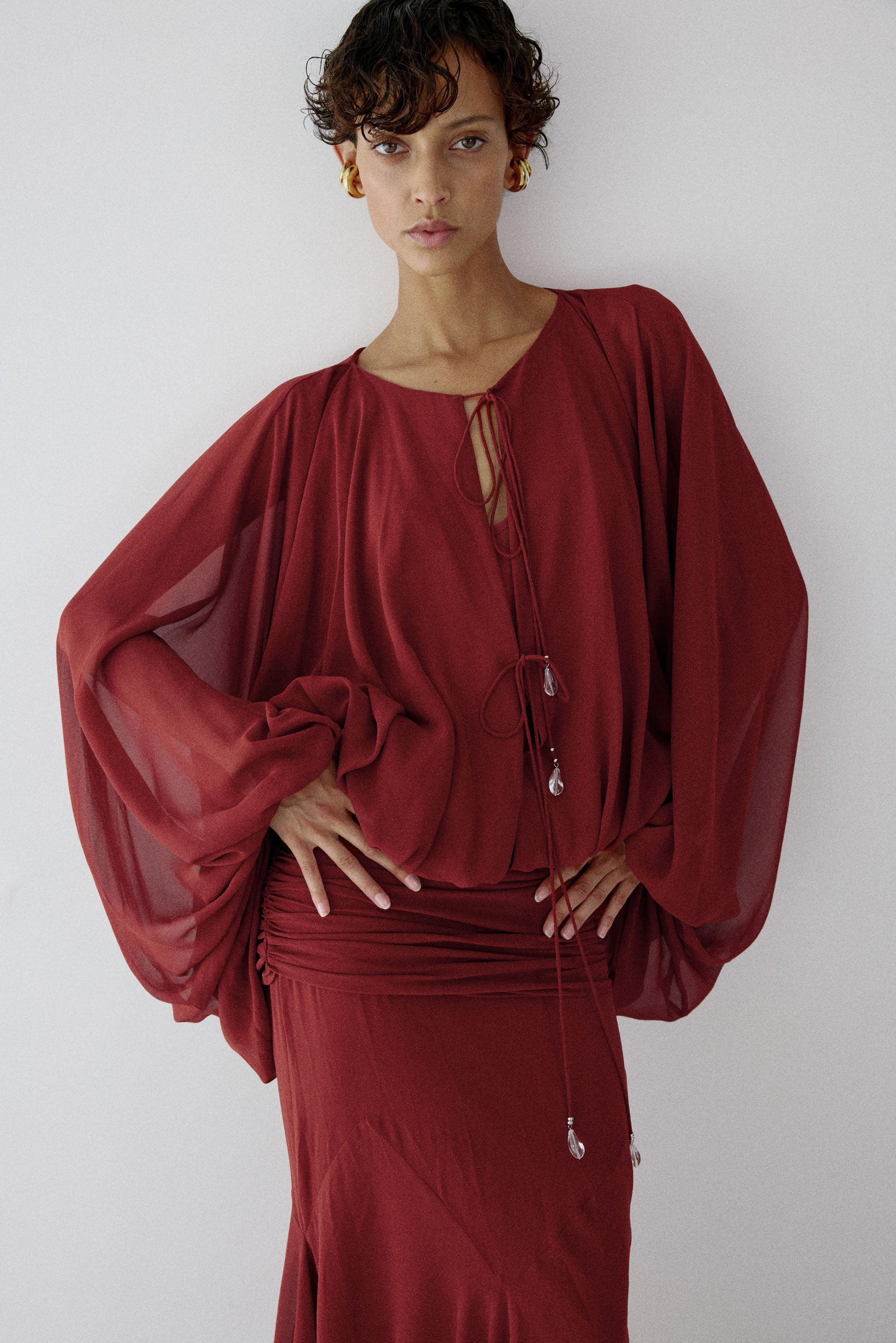 EULALIA MAXI DRESS IN BURNT RED CHIFFON