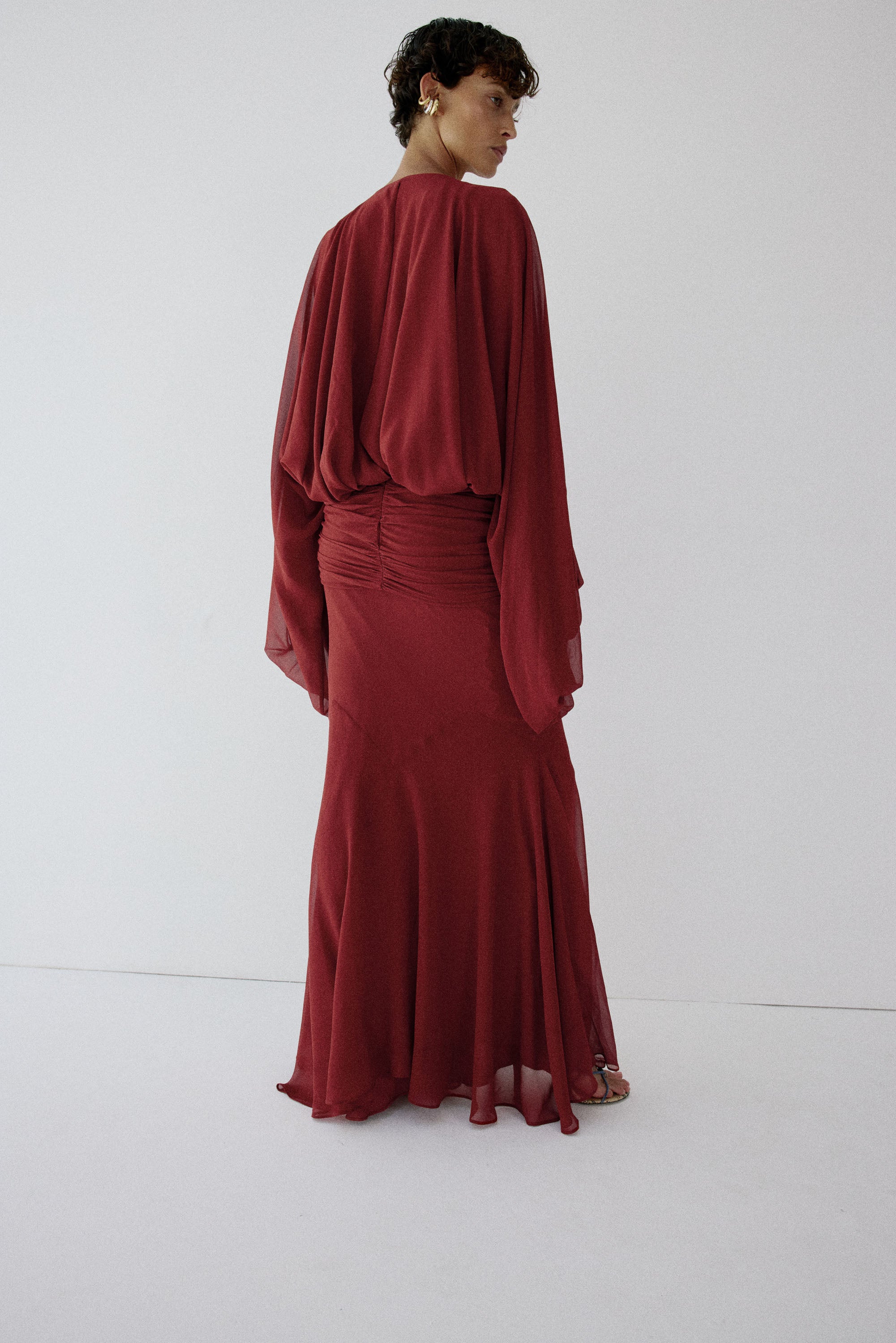EULALIA MAXI DRESS IN BURNT RED CHIFFON