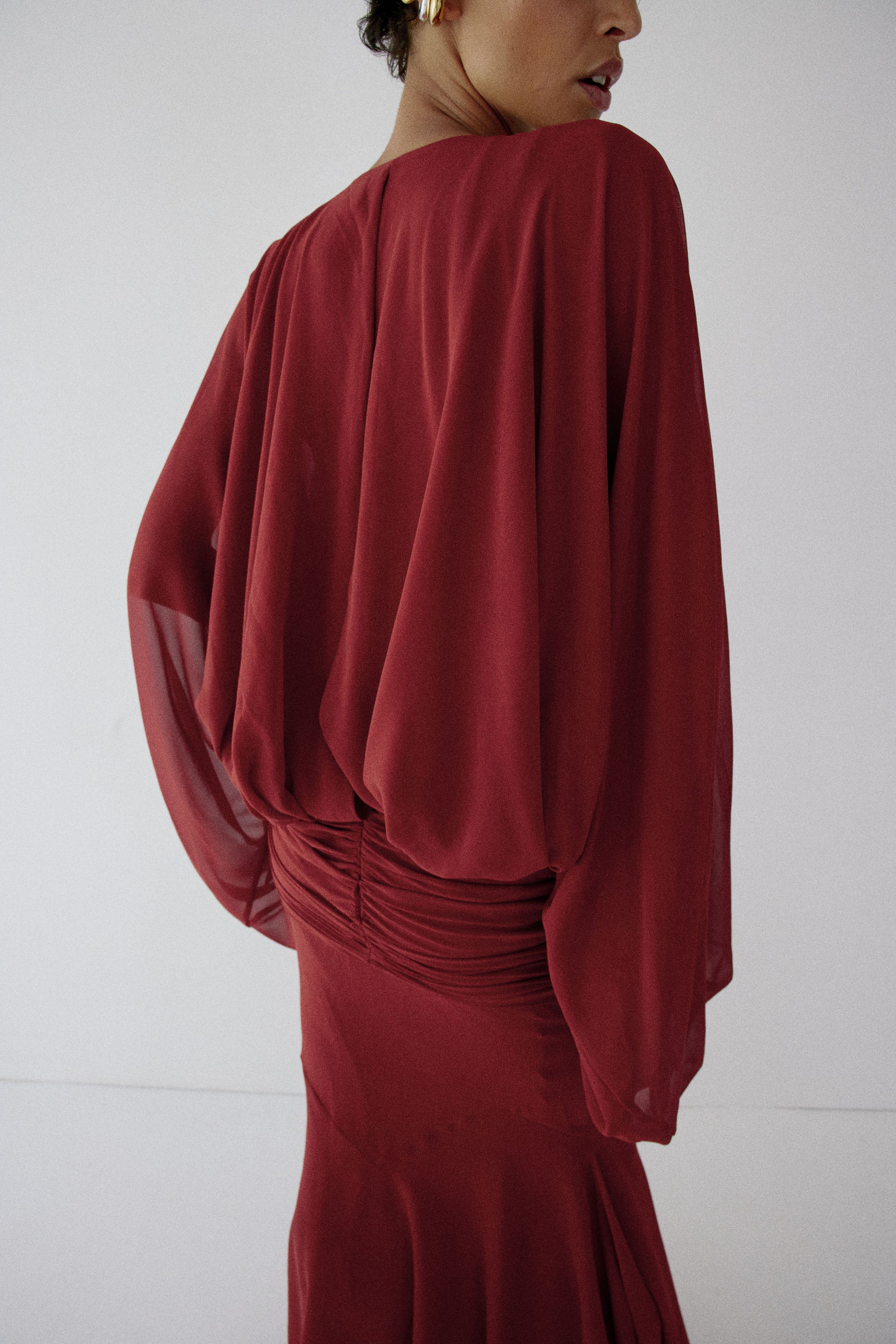 EULALIA MAXI DRESS IN BURNT RED CHIFFON