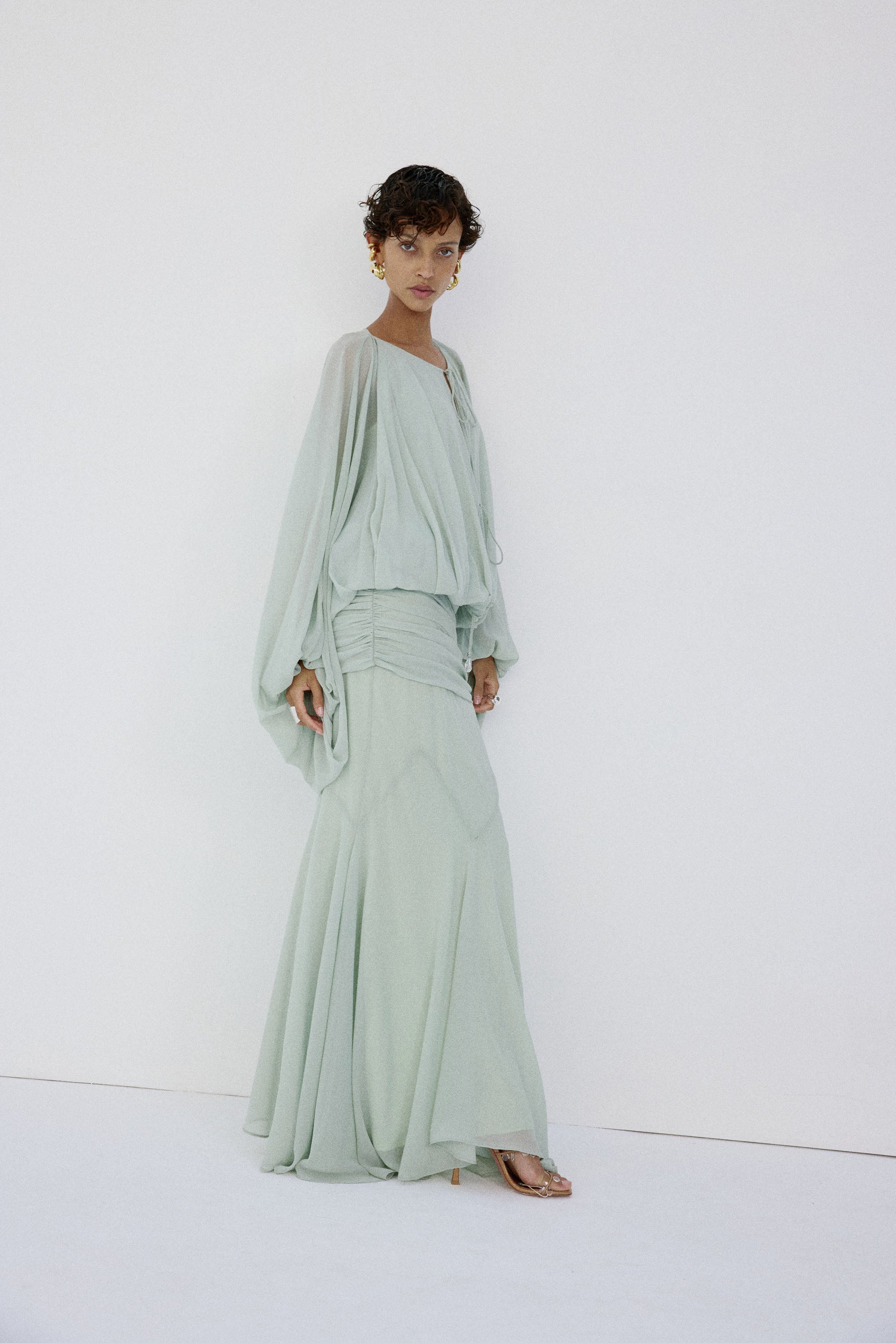 EULALIA MAXI DRESS IN ICE GREEN CHIFFON