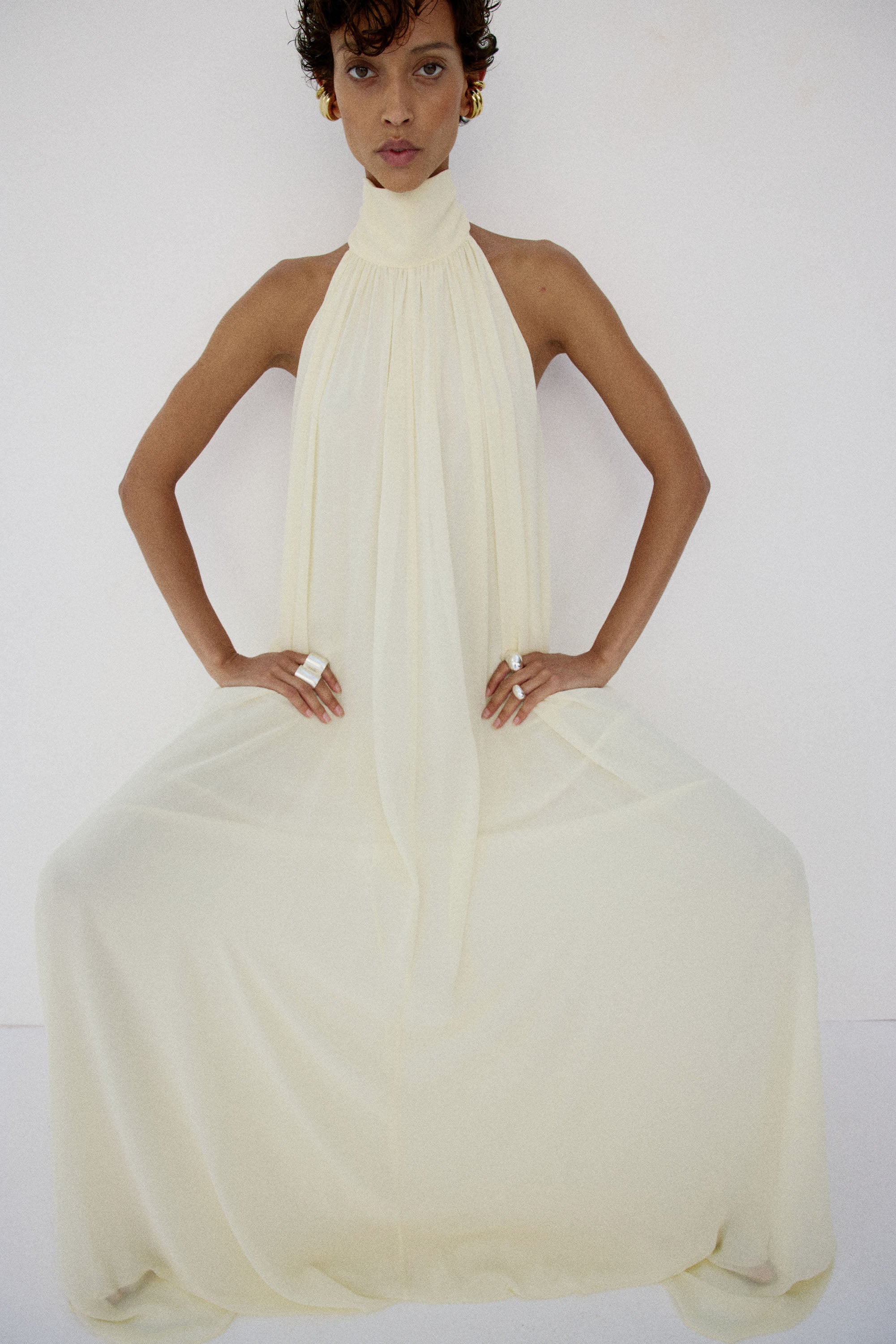 ADELA MAXI DRESS IN BRIGHT CREAM CHIFFON