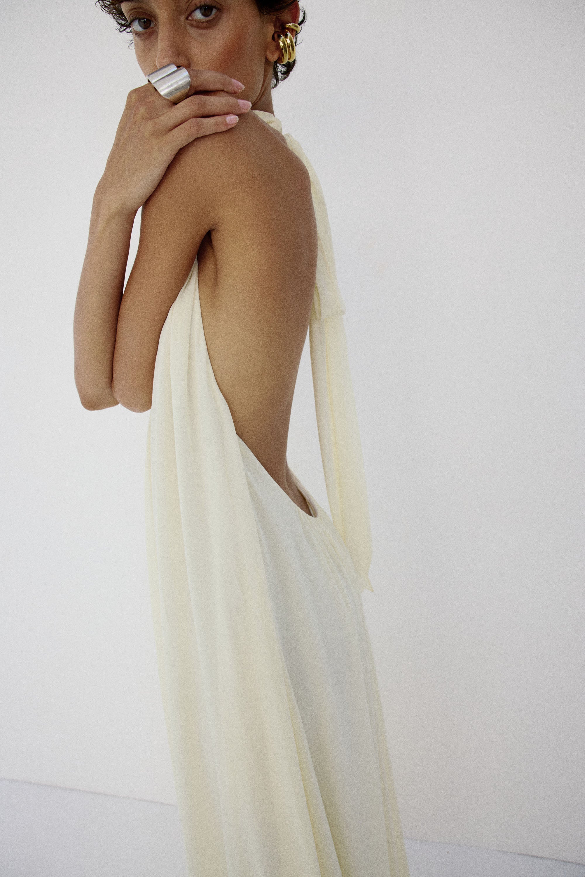 ADELA MAXI DRESS IN BRIGHT CREAM CHIFFON