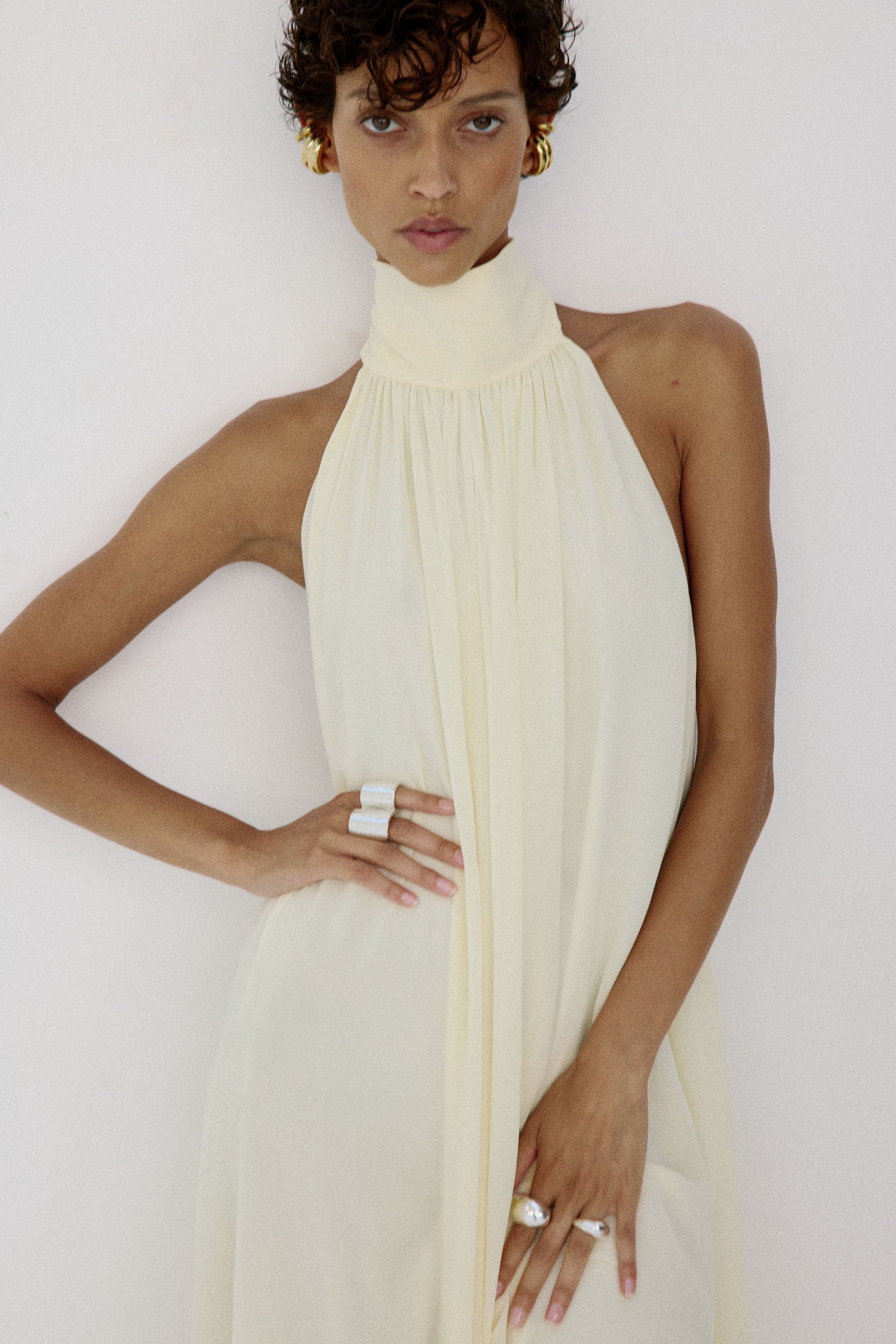 ADELA MAXI DRESS IN BRIGHT CREAM CHIFFON
