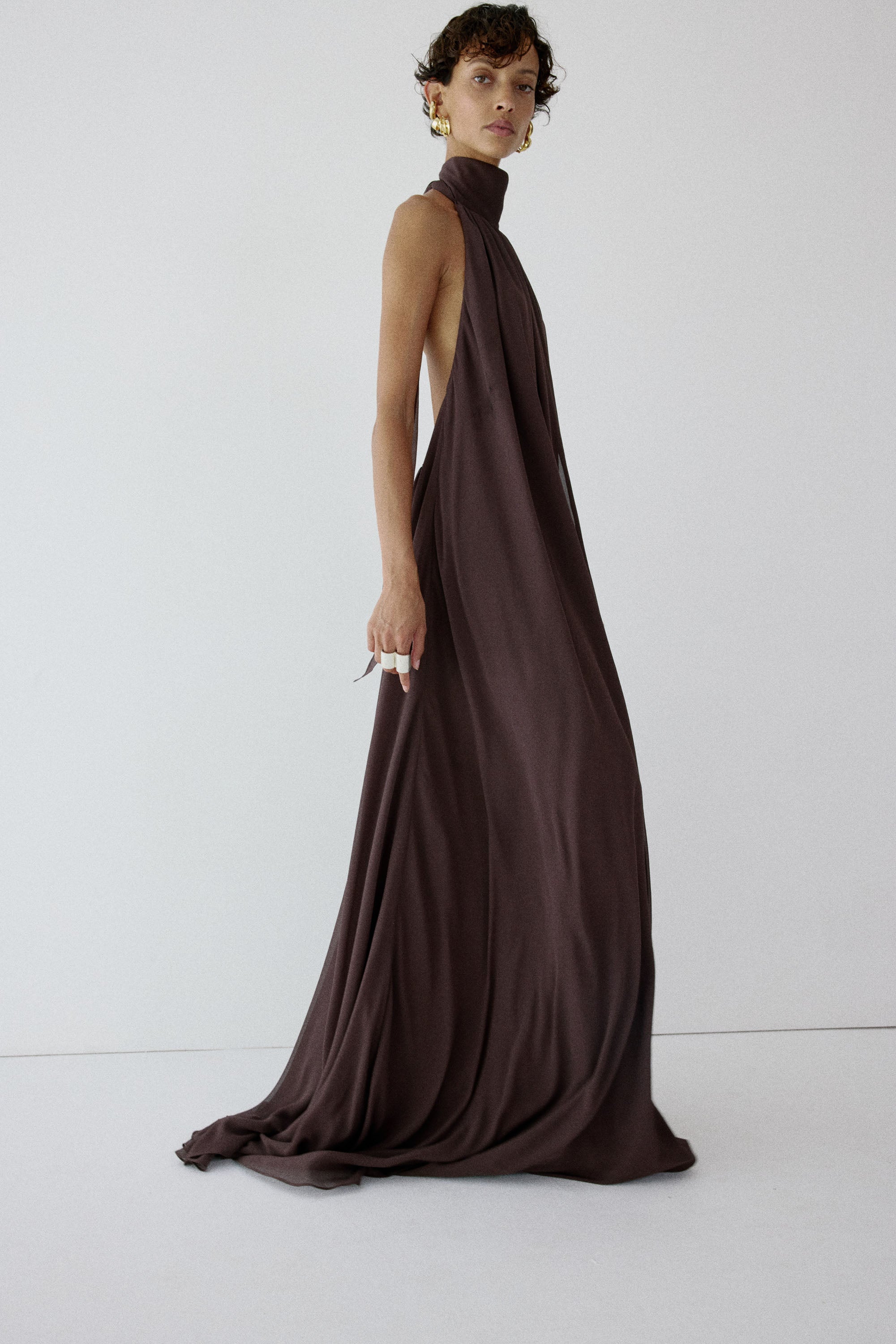 ADELA MAXI DRESS IN UMBER BROWN CHIFFON