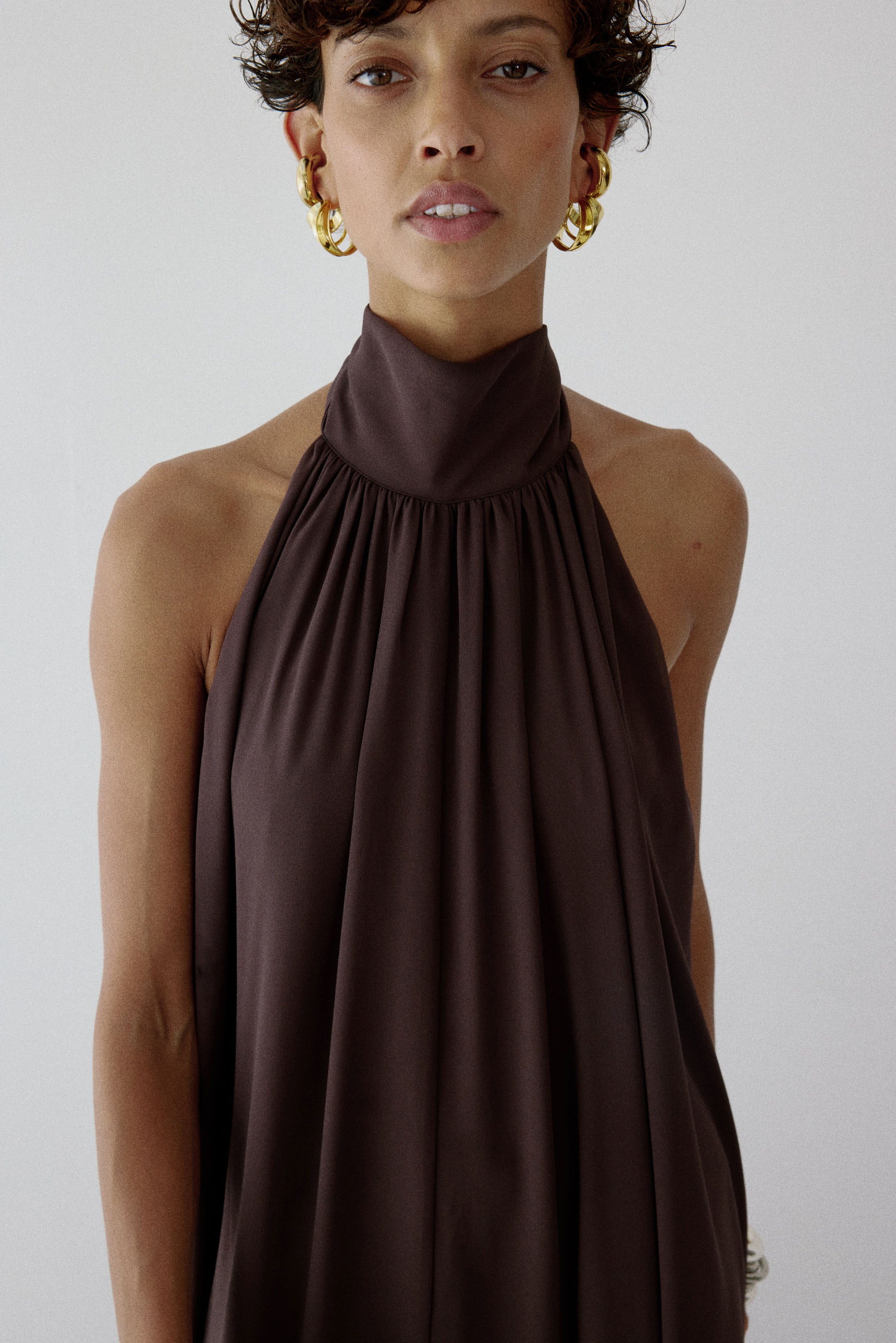 ADELA MAXI DRESS IN UMBER BROWN CHIFFON