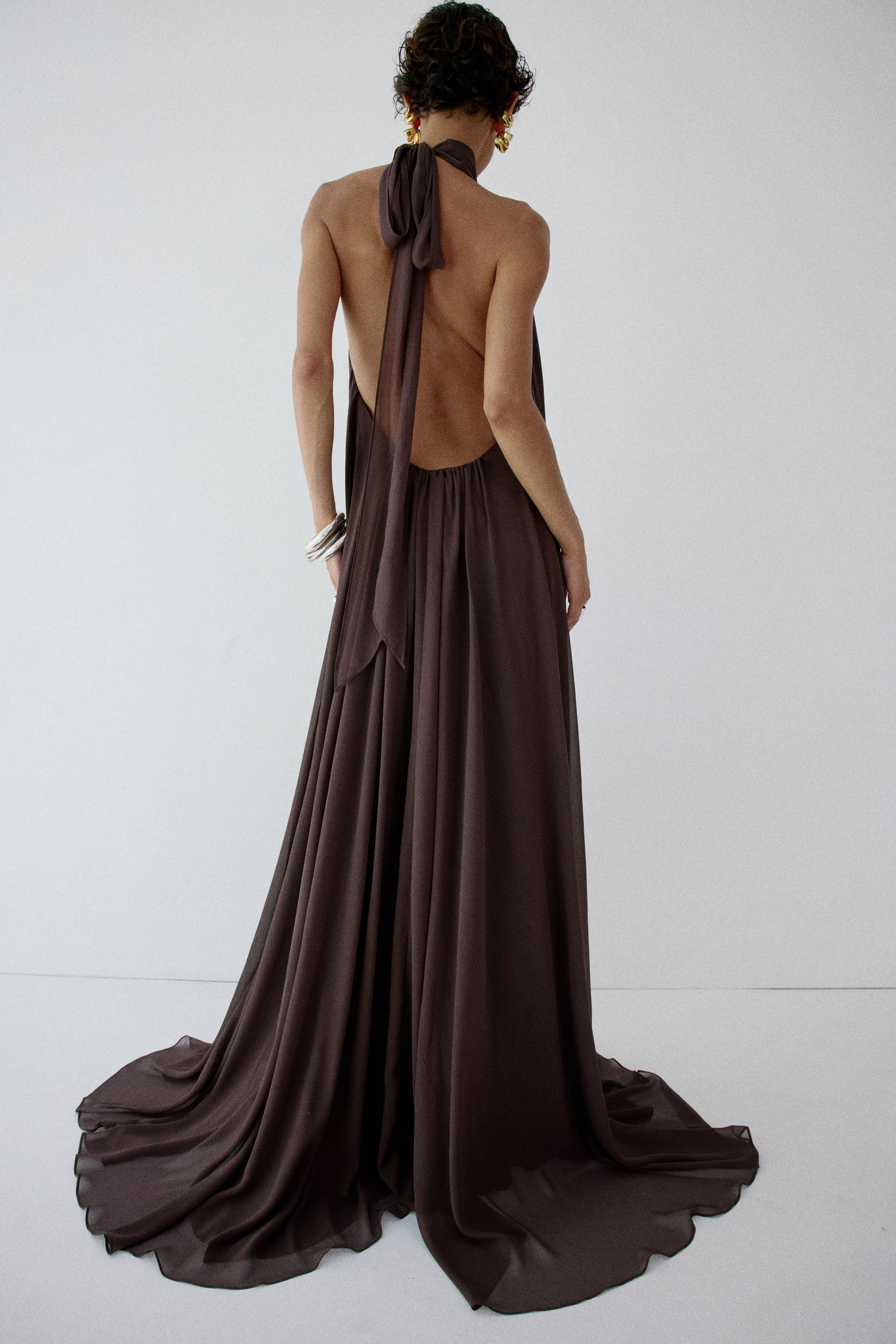 ADELA MAXI DRESS IN UMBER BROWN CHIFFON