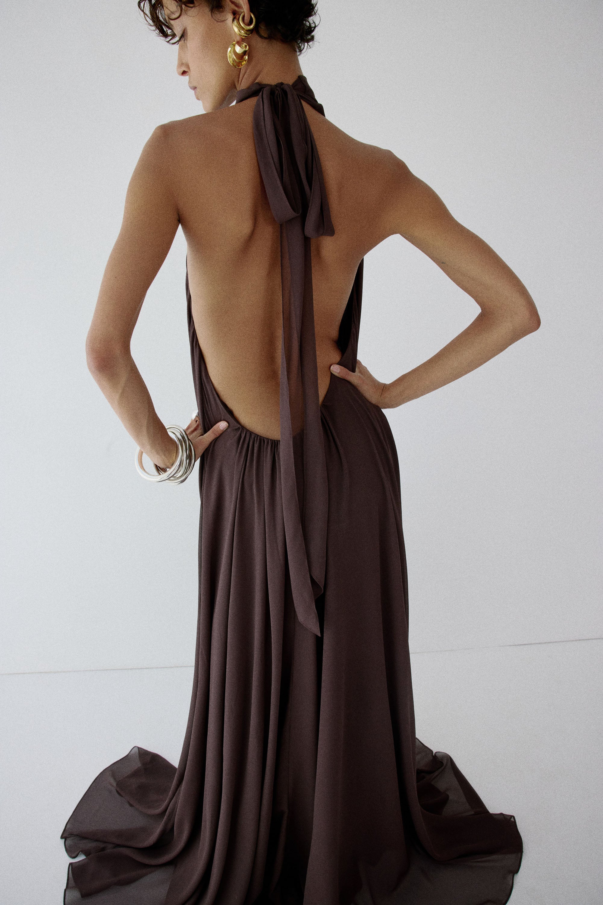 ADELA MAXI DRESS IN UMBER BROWN CHIFFON