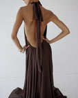 ADELA MAXI DRESS IN UMBER BROWN CHIFFON