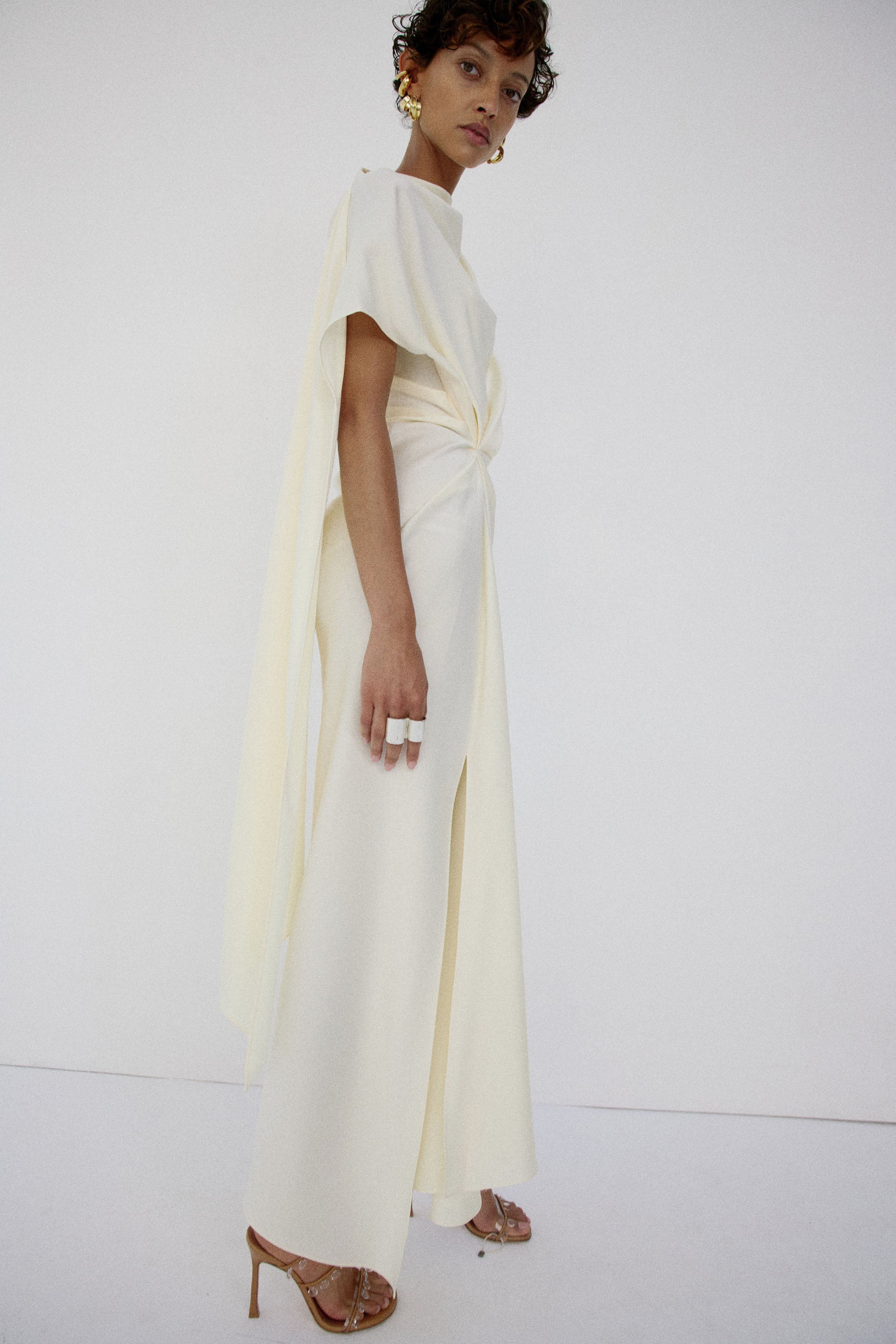 LUNESSA MIDI DRESS IN BRIGHT CREAM SATIN BACK CREPE
