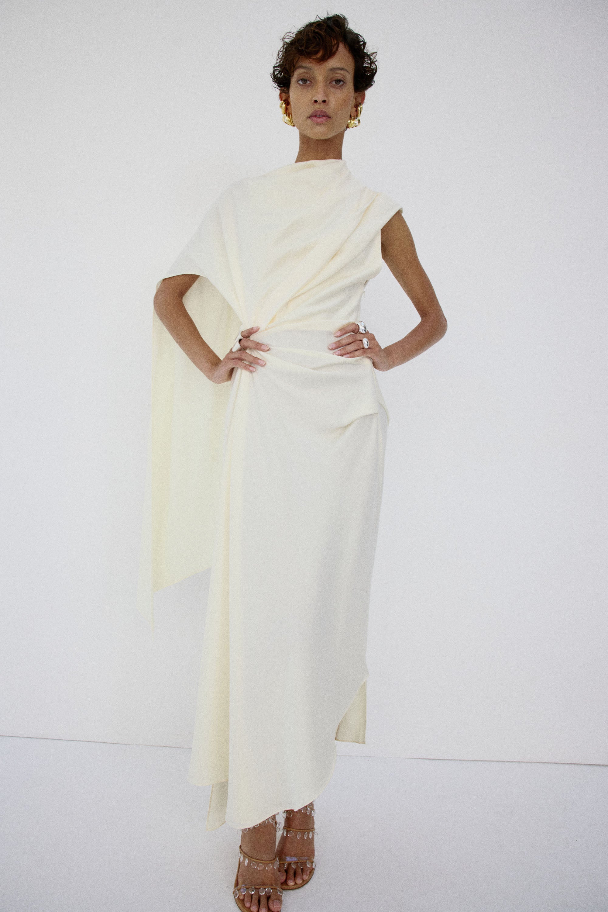 LUNESSA MIDI DRESS IN BRIGHT CREAM SATIN BACK CREPE