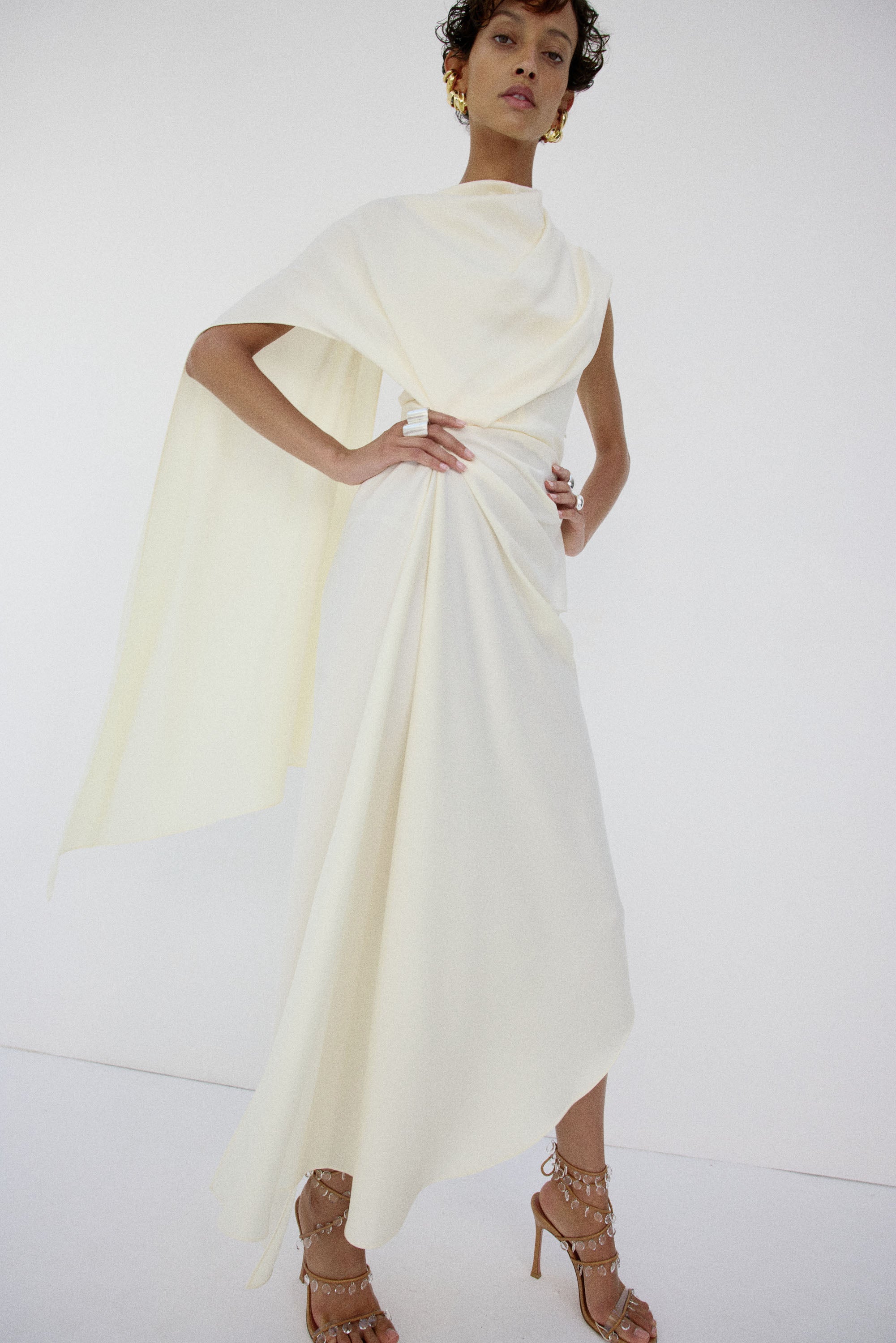 LUNESSA MIDI DRESS IN BRIGHT CREAM SATIN BACK CREPE