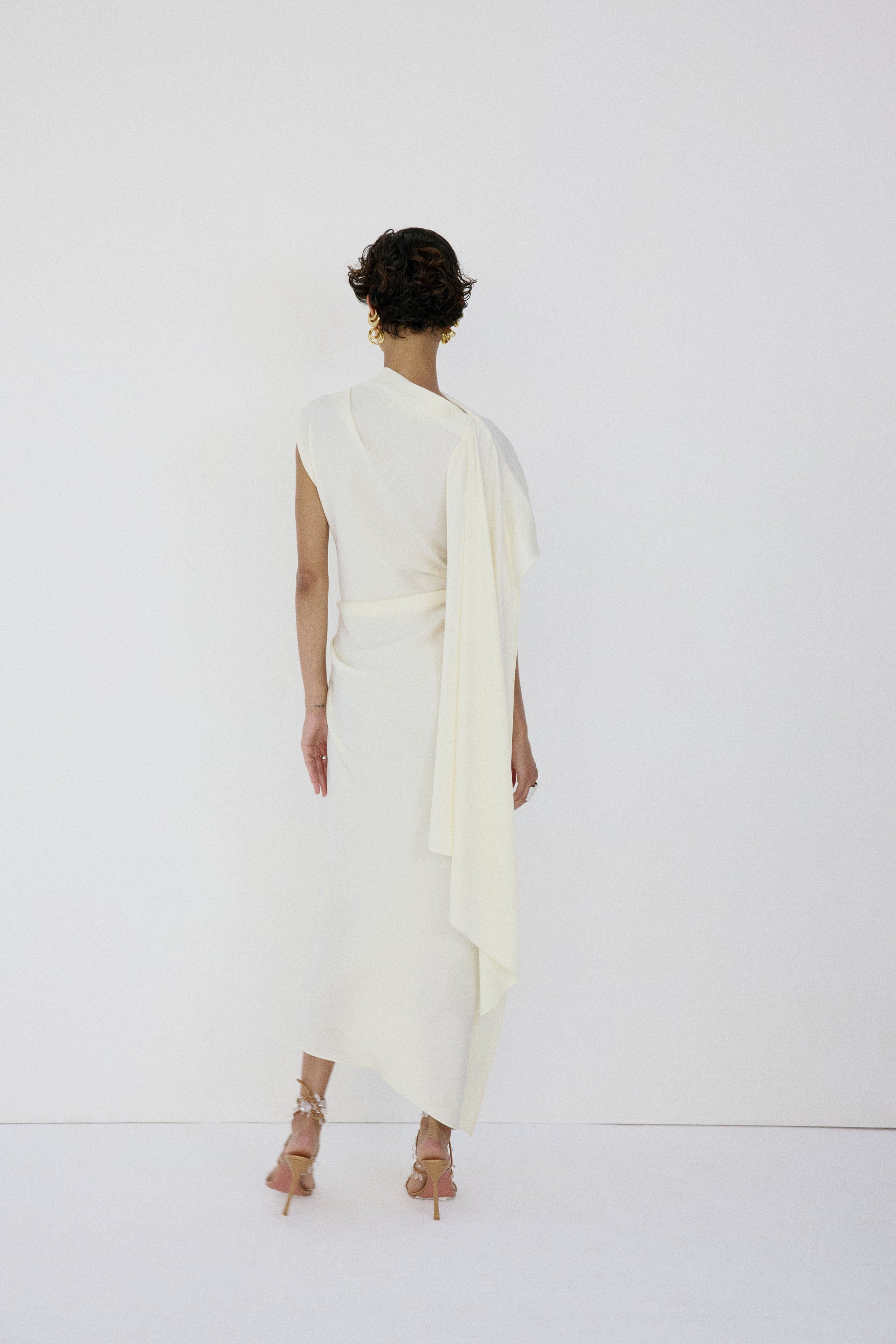 LUNESSA MIDI DRESS IN BRIGHT CREAM SATIN BACK CREPE