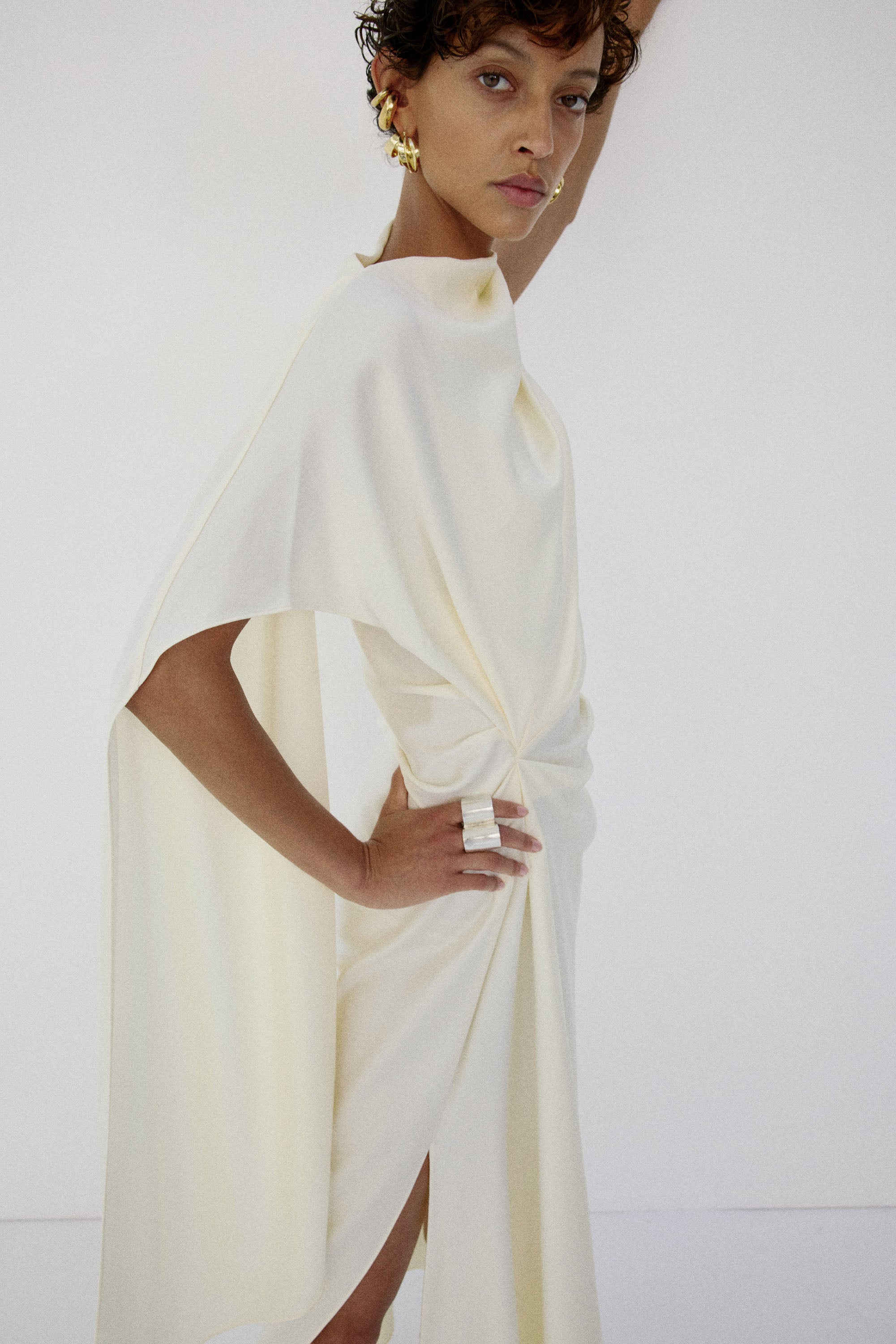 LUNESSA MIDI DRESS IN BRIGHT CREAM SATIN BACK CREPE