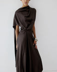 LUNESSA MIDI DRESS IN UMBER BROWN SATIN BACK CREPE