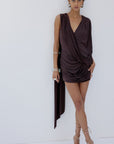 ALMA MINI DRESS IN UMBER BROWN SPANDEX JEREY