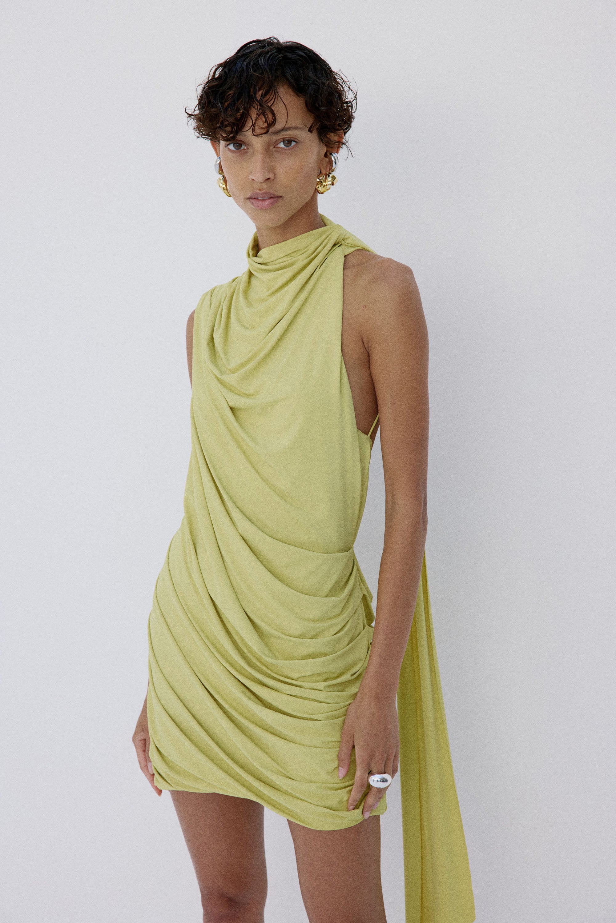 BASHANA MINI DRESS IN PEAR SPANDEX JEREY