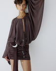VIDA MINI SKIRT IN UMBER BROWN SPANDEX JEREY