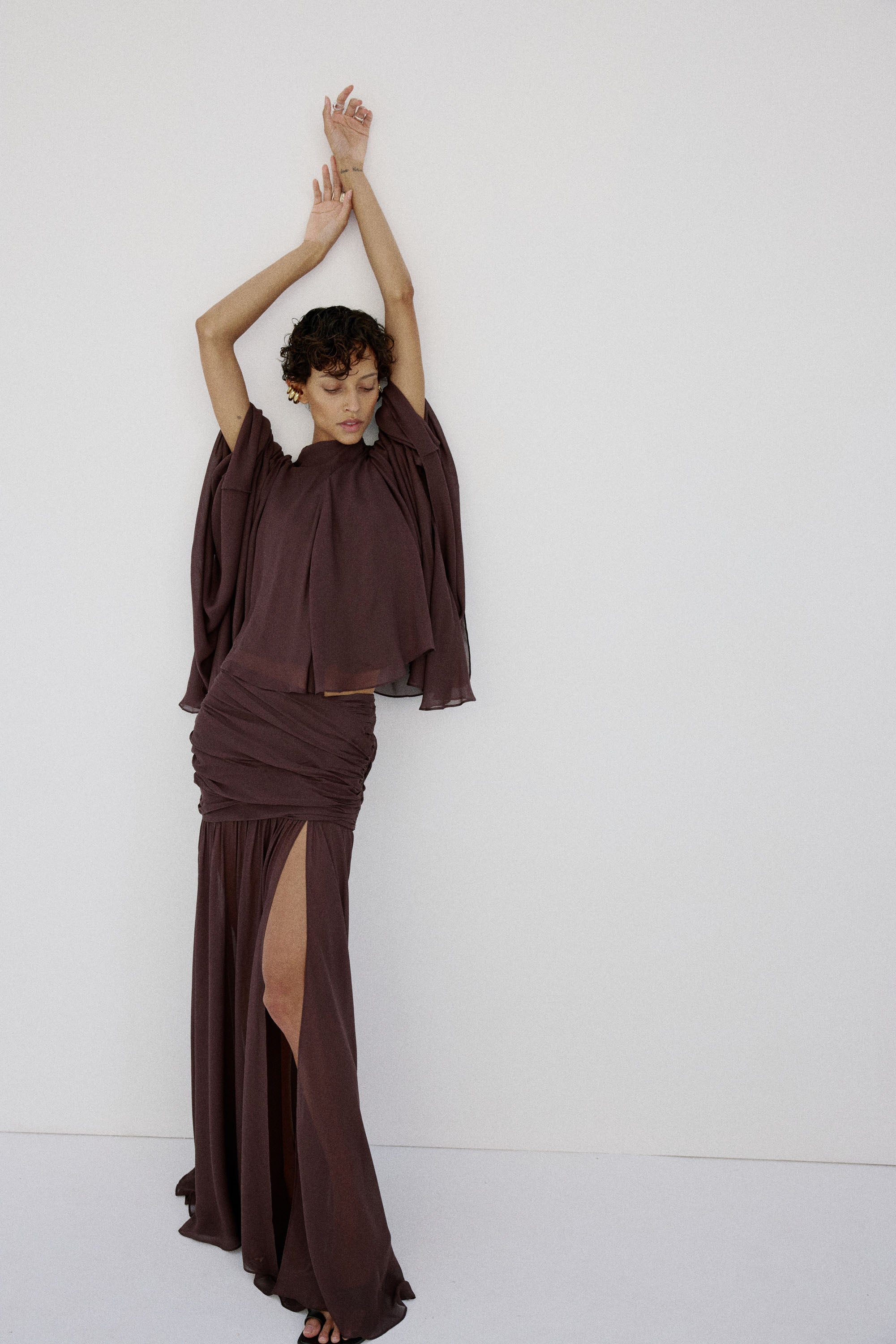 AMAYA SKIRT IN UMBER BROWN VISCOSE GEORGETTE