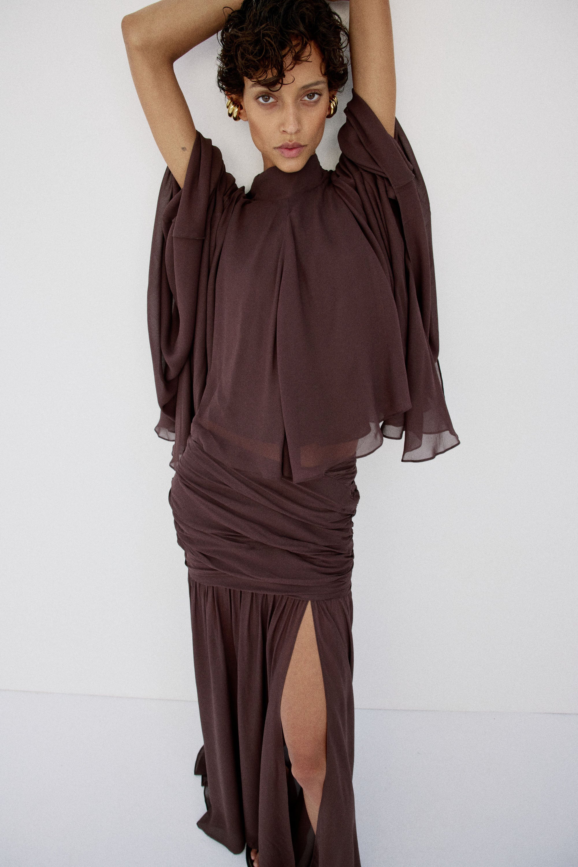 MIA TOP IN UMBER BROWN VISCOSE GEORGETTE