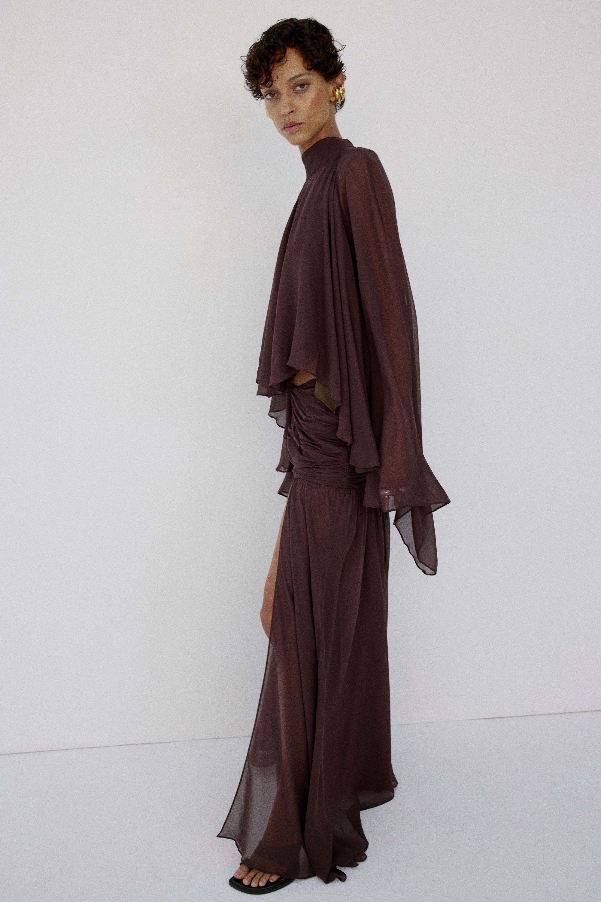 AMAYA SKIRT IN UMBER BROWN VISCOSE GEORGETTE