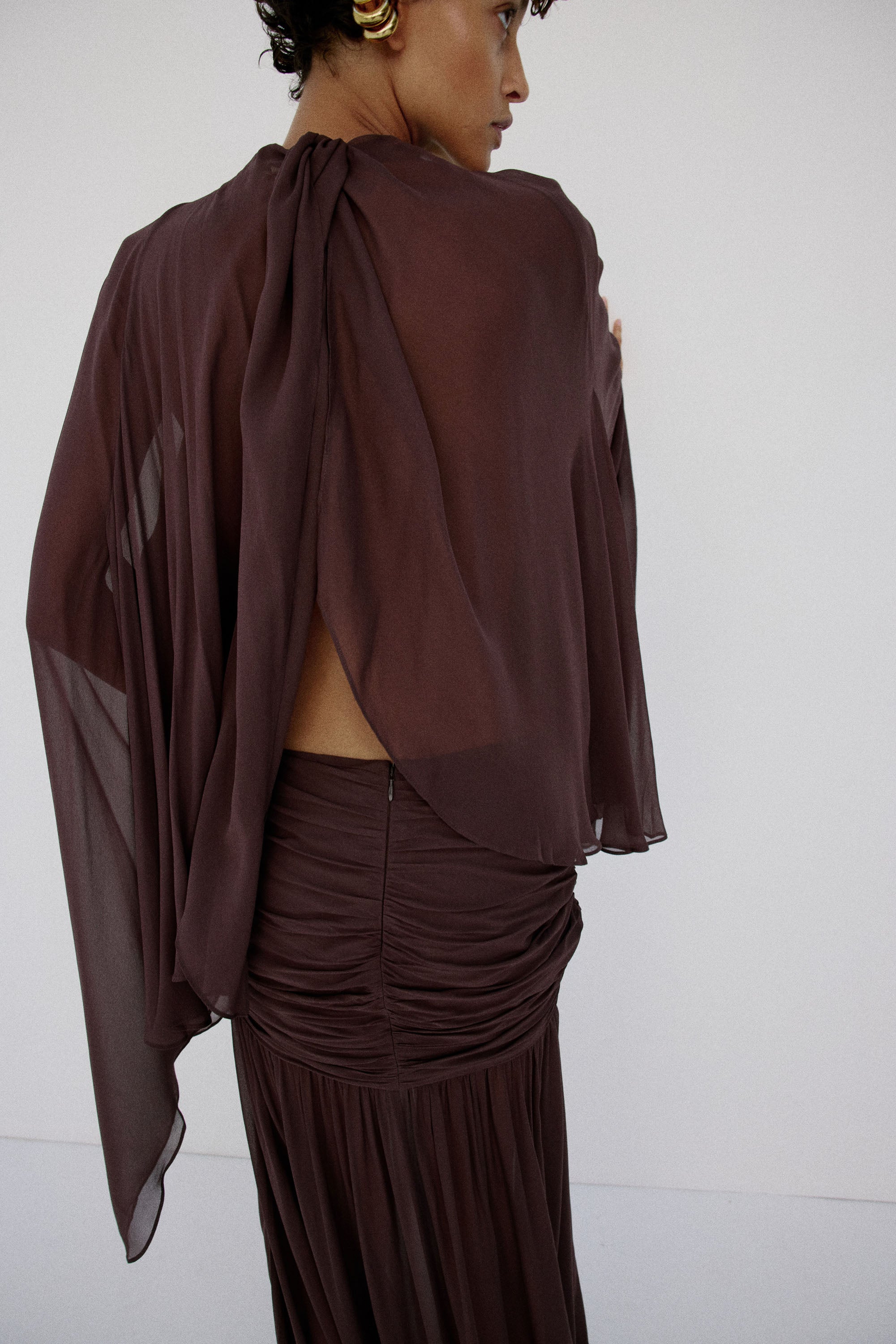 MIA TOP IN UMBER BROWN VISCOSE GEORGETTE