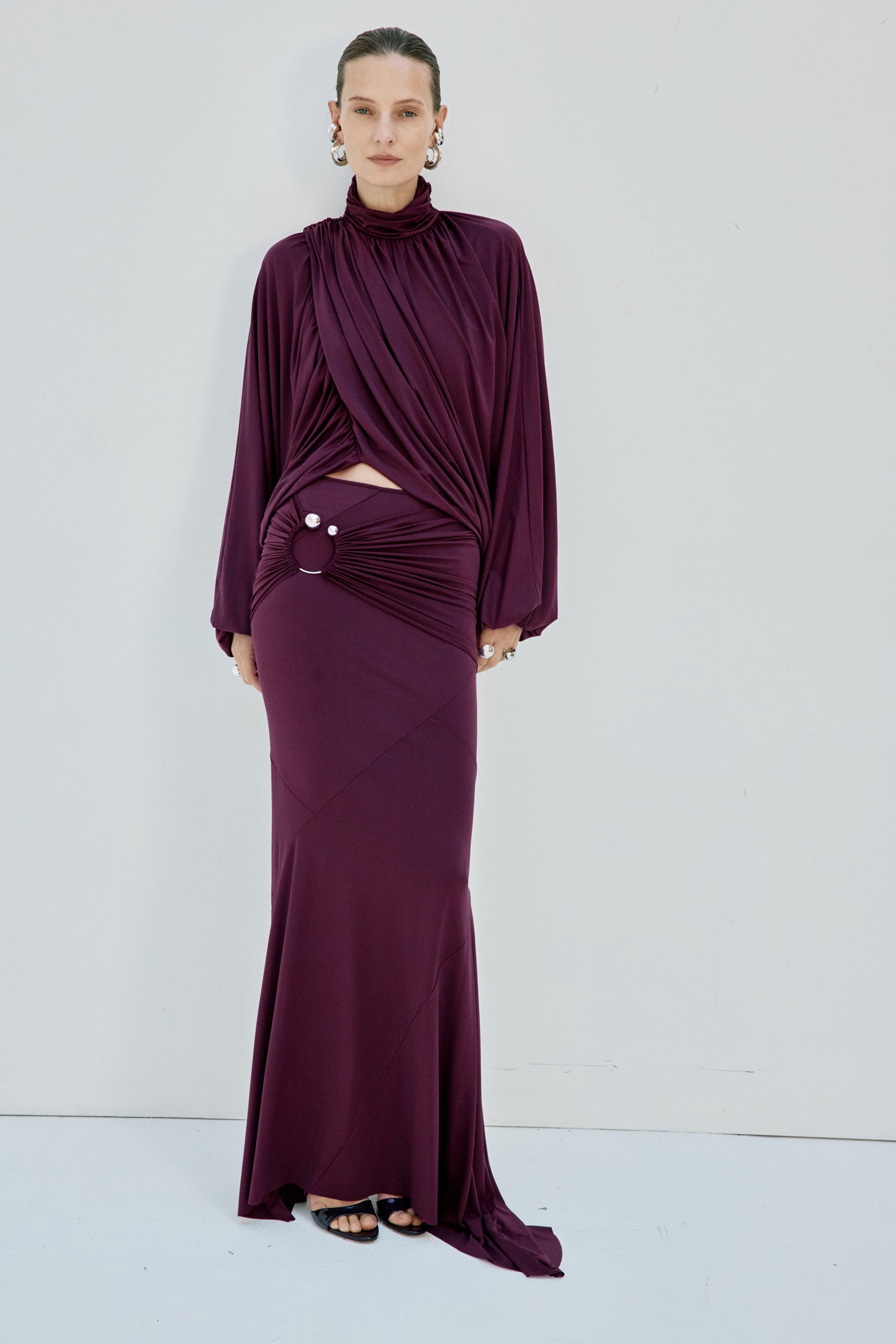 MIRALYS MAXI SKIRT IN PLUM SPANDEX