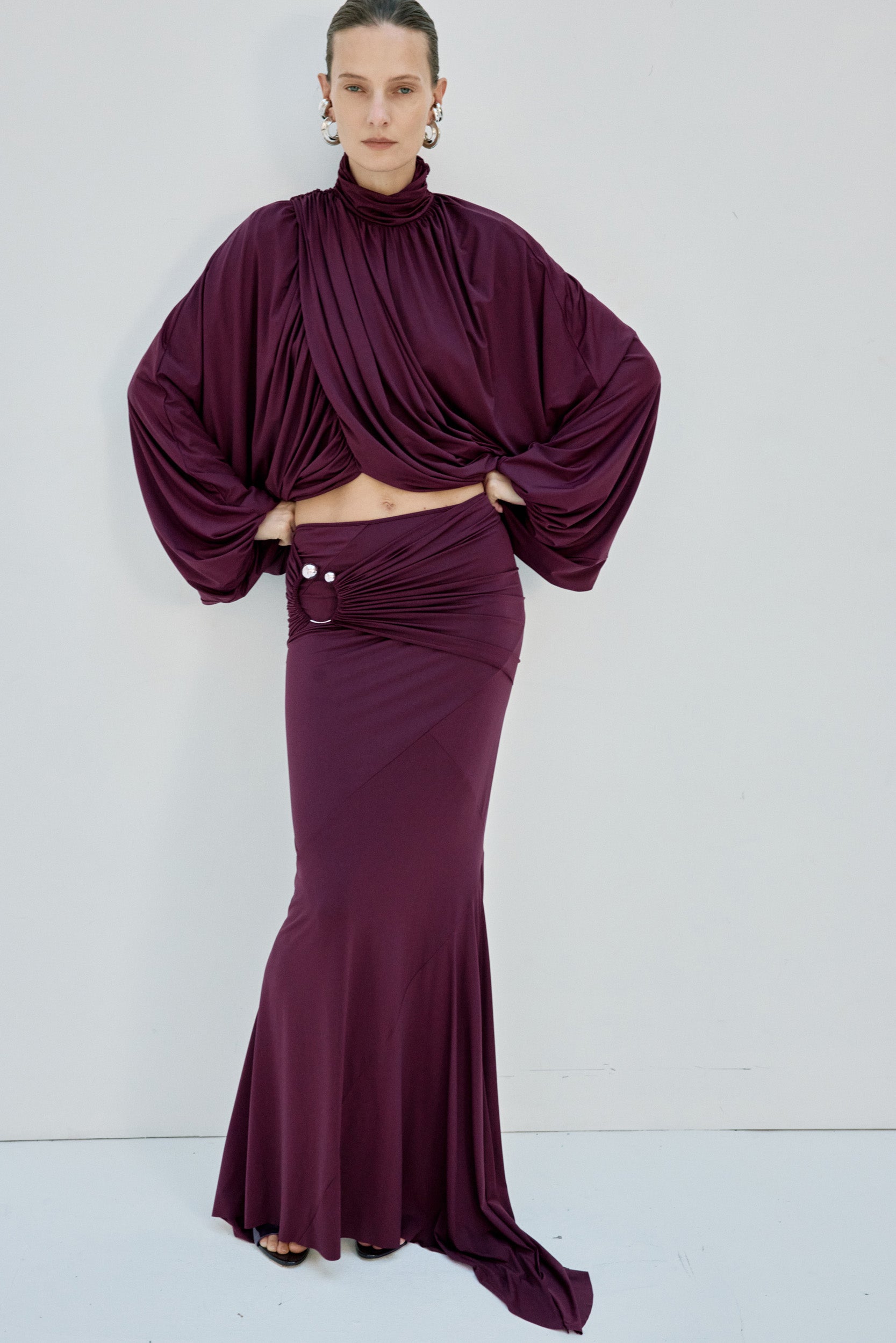 MIRALYS MAXI SKIRT IN PLUM SPANDEX