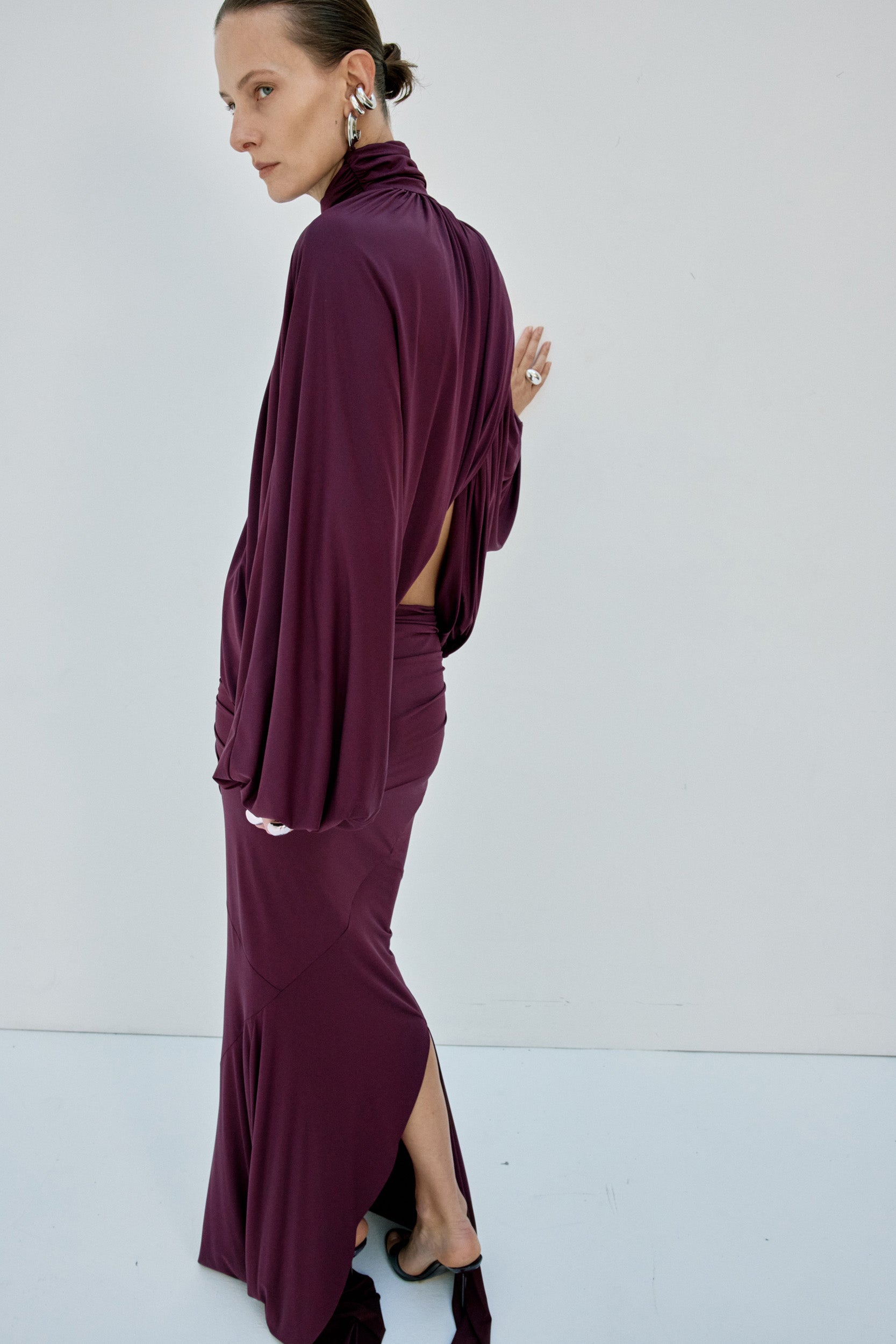 MIRALYS MAXI SKIRT IN PLUM SPANDEX