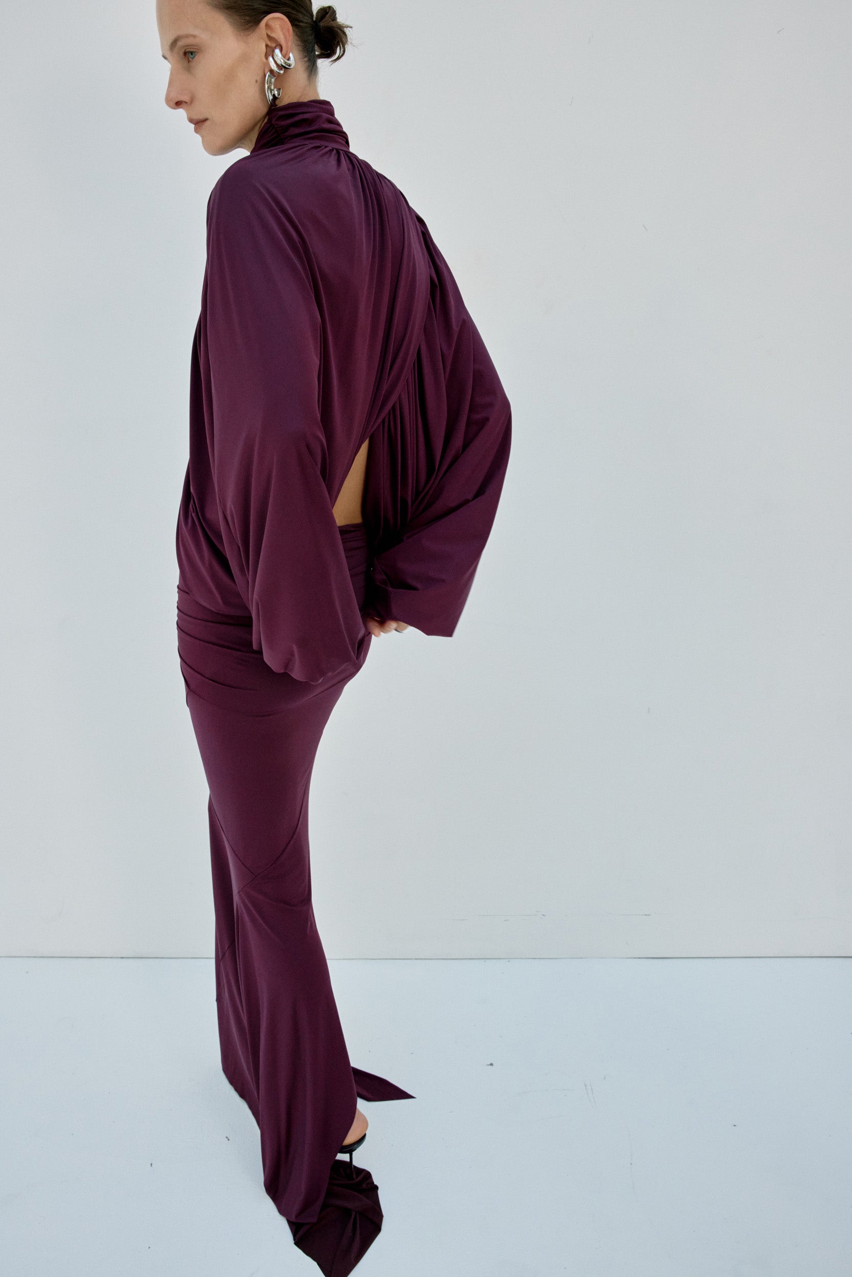 MIRALYS MAXI SKIRT IN PLUM SPANDEX