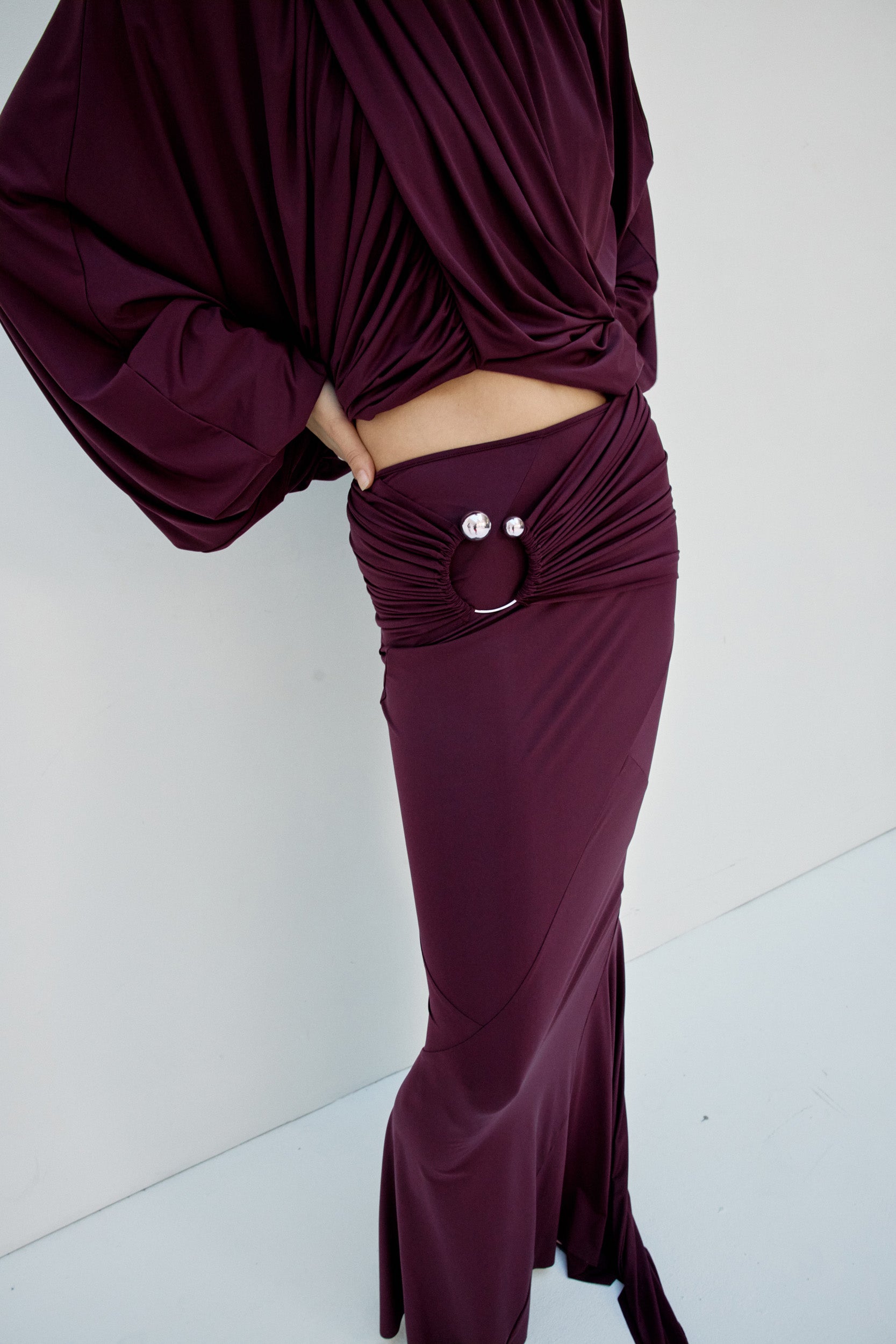MIRALYS MAXI SKIRT IN PLUM SPANDEX