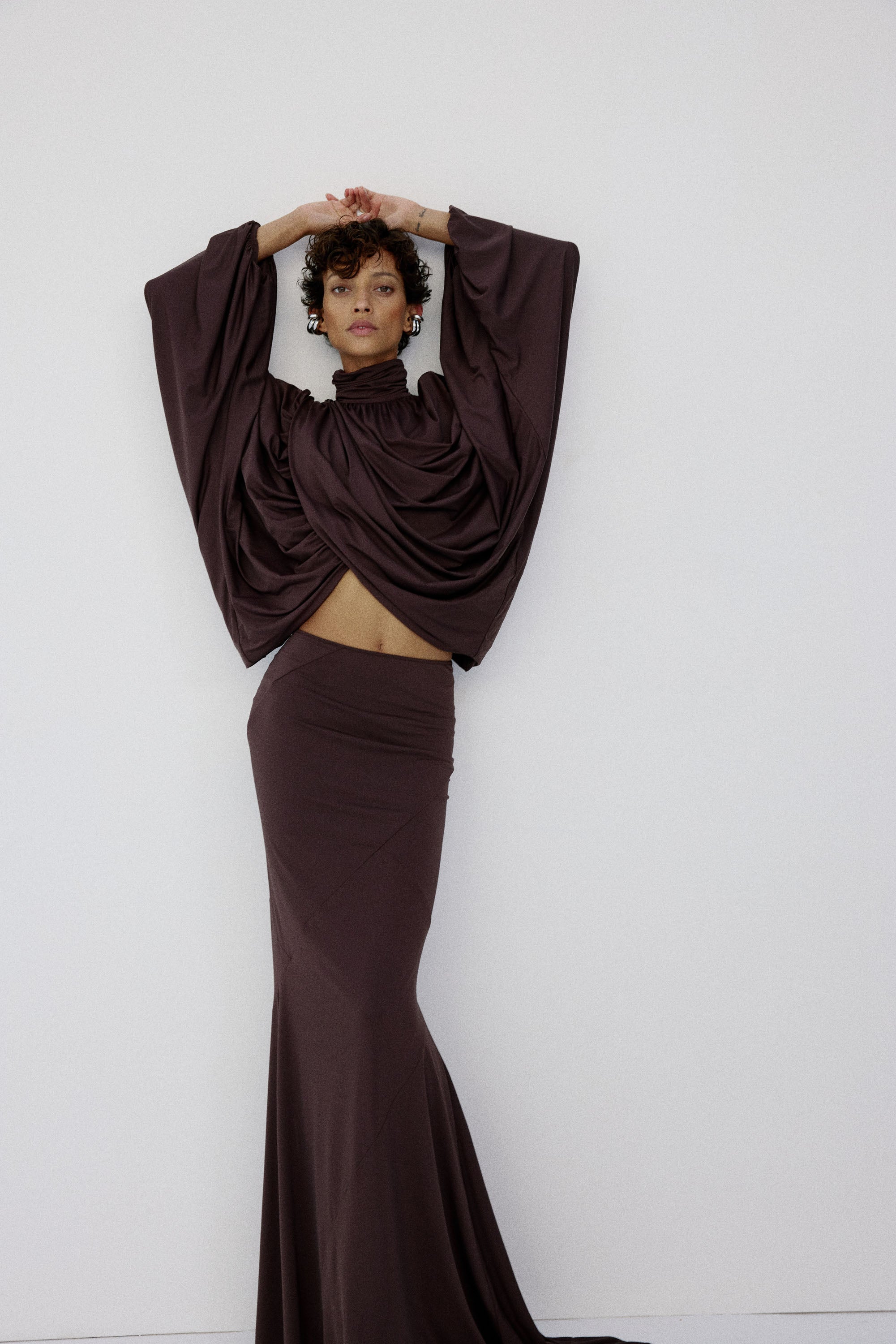 FLORO TOP IN UMBER BROWN SPANDEX JEREY