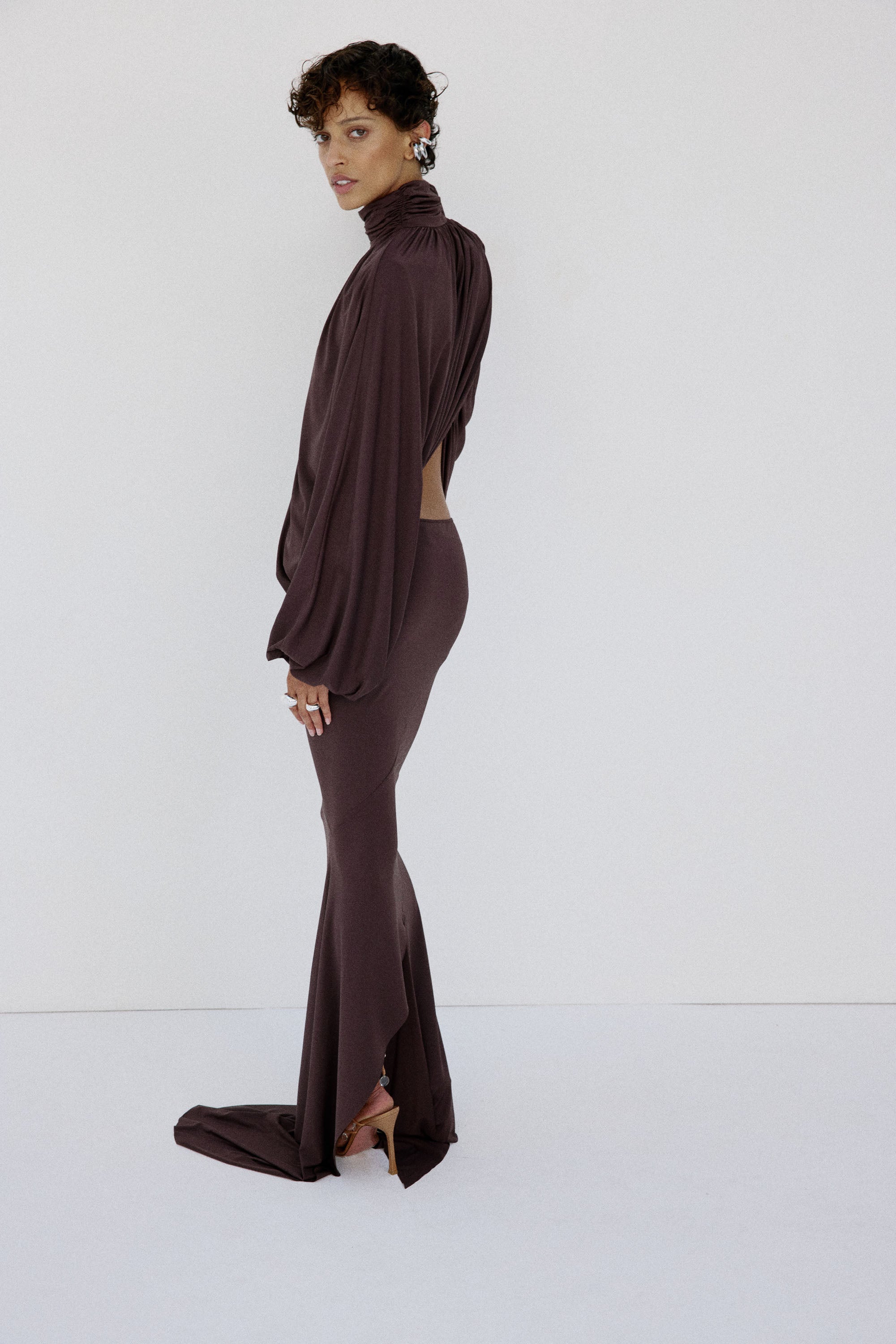 PACIFICA SKIRT IN UMBER BROWN SPANDEX JEREY