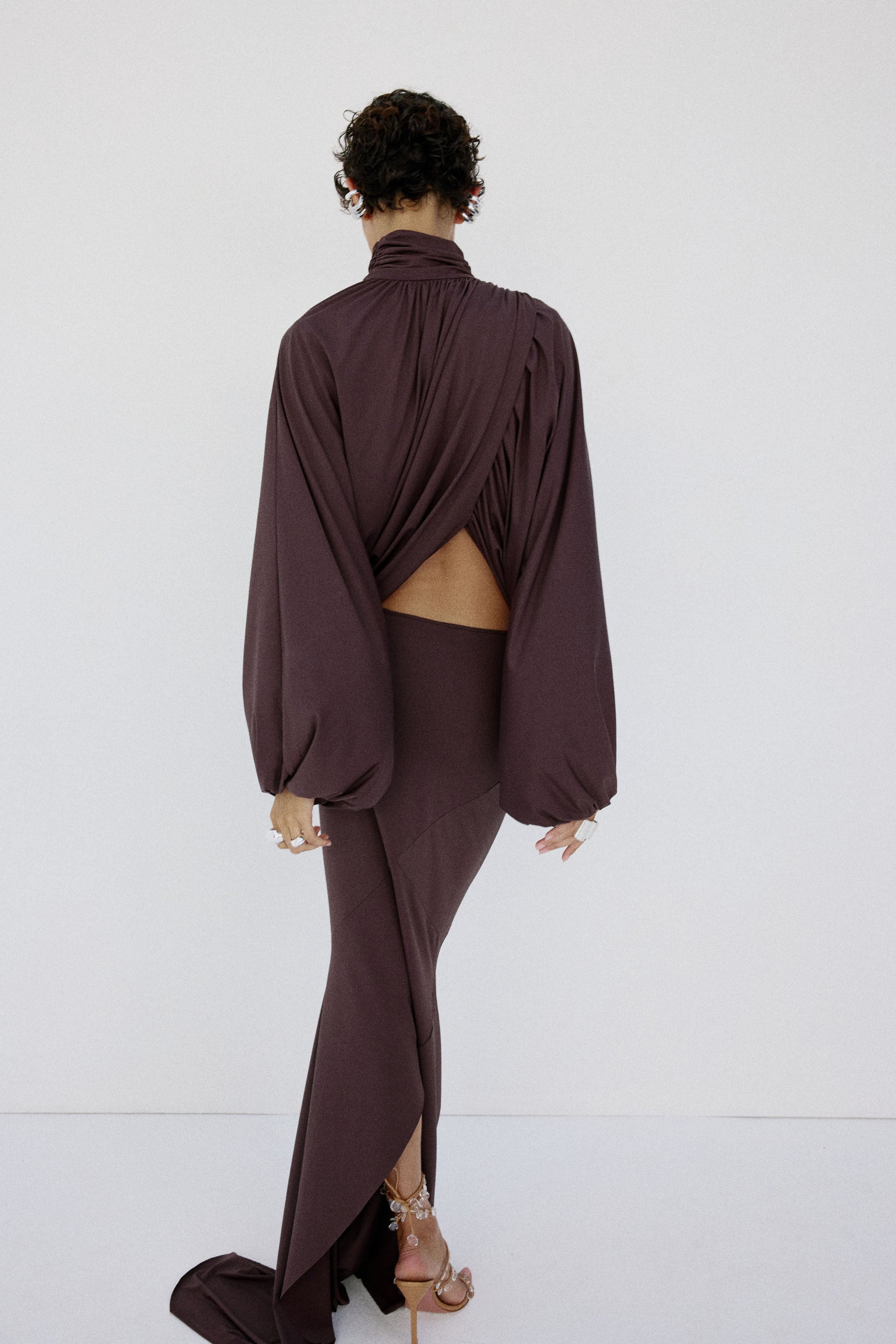 FLORO TOP IN UMBER BROWN SPANDEX JEREY