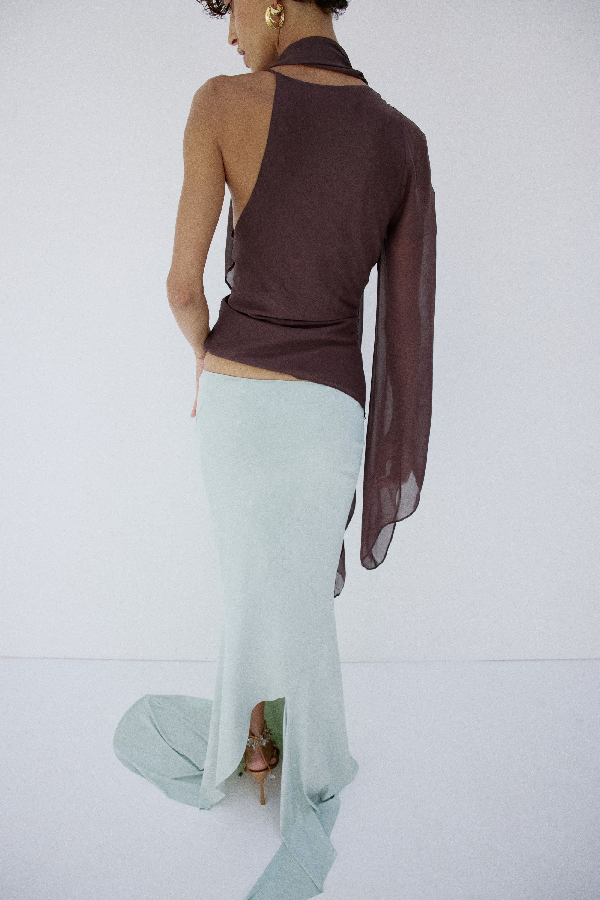 MALITA TOP IN UMBER BROWN VISCOSE GEORGETTE