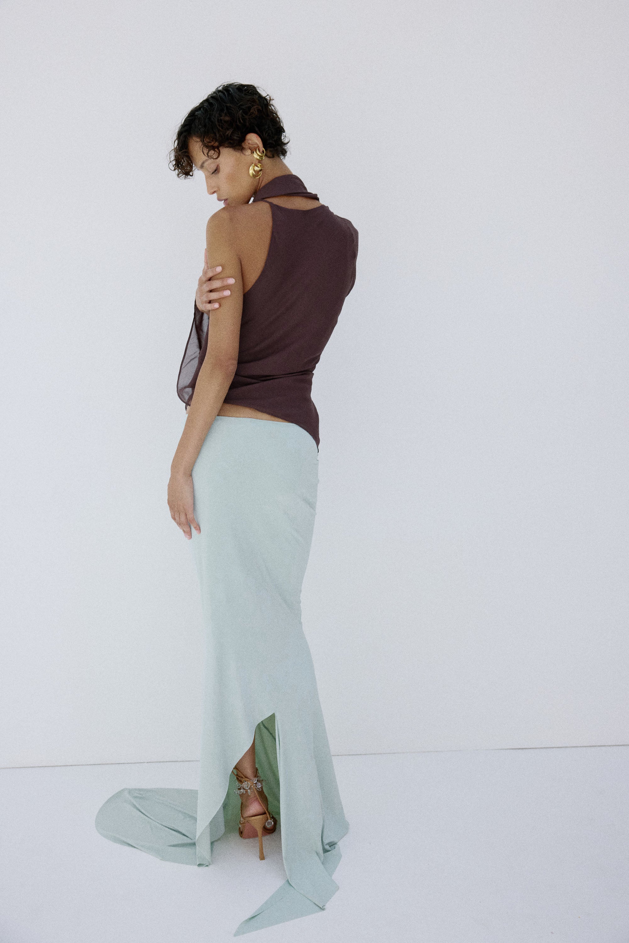 MALITA TOP IN UMBER BROWN VISCOSE GEORGETTE