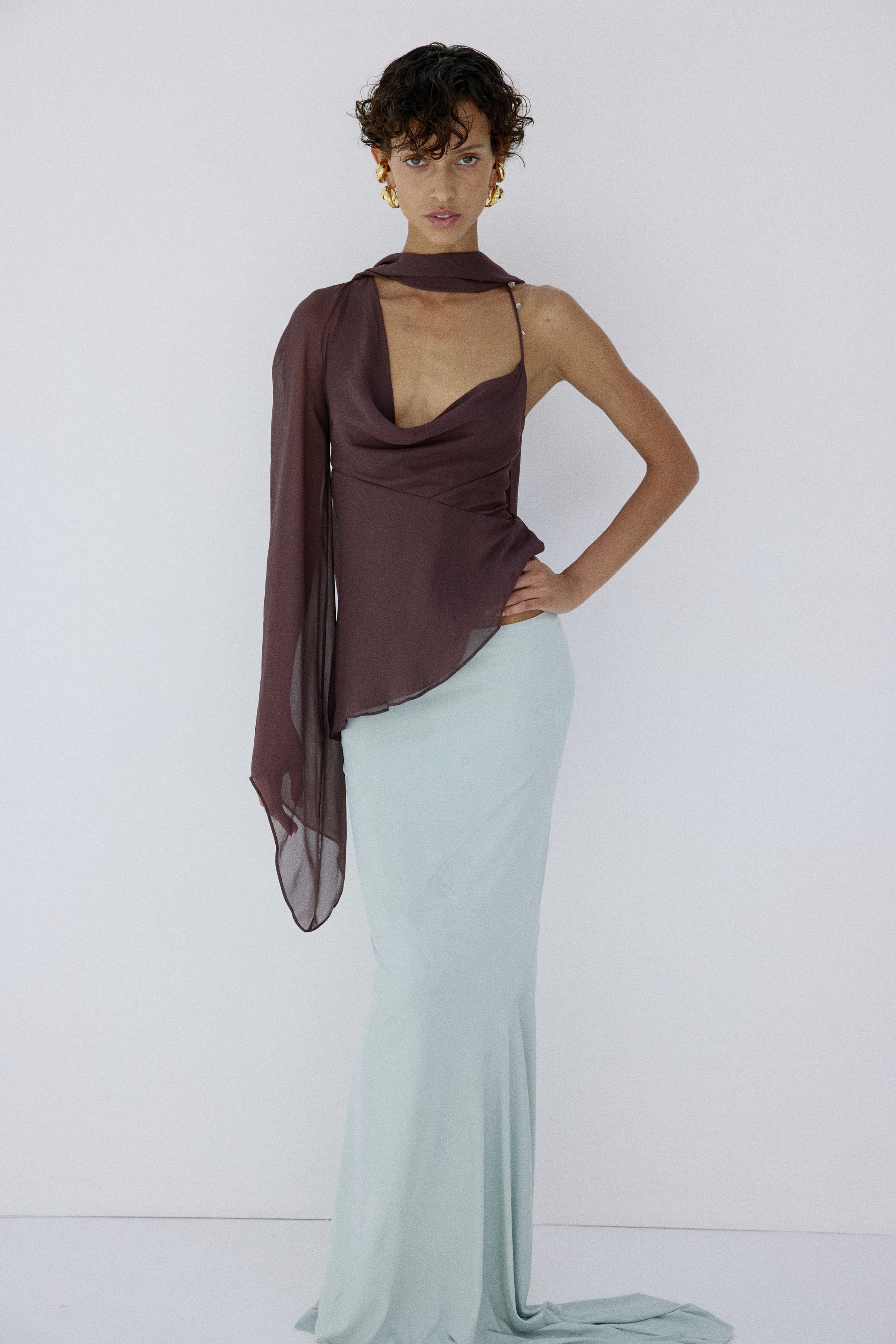MALITA TOP IN UMBER BROWN VISCOSE GEORGETTE