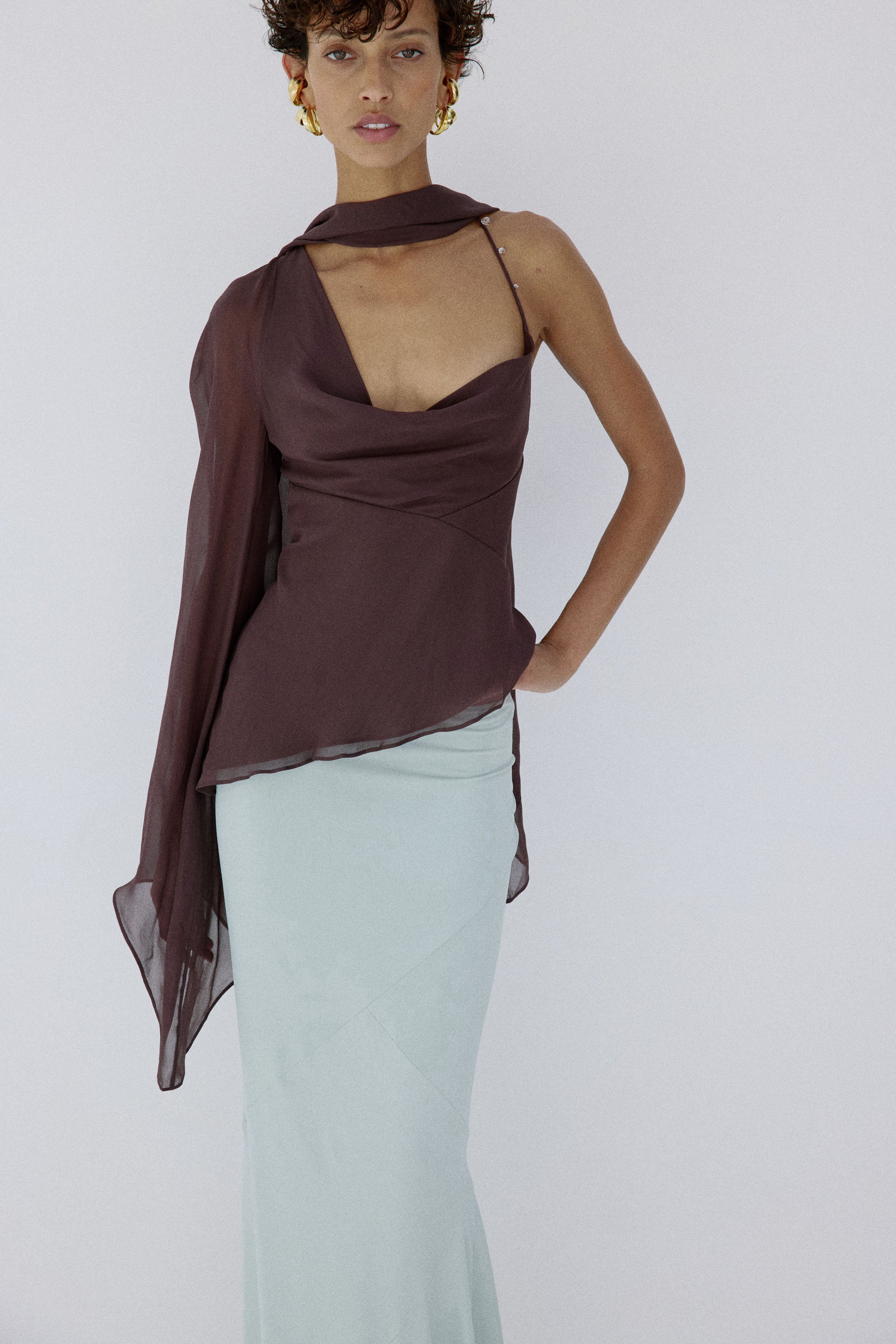 MALITA TOP IN UMBER BROWN VISCOSE GEORGETTE