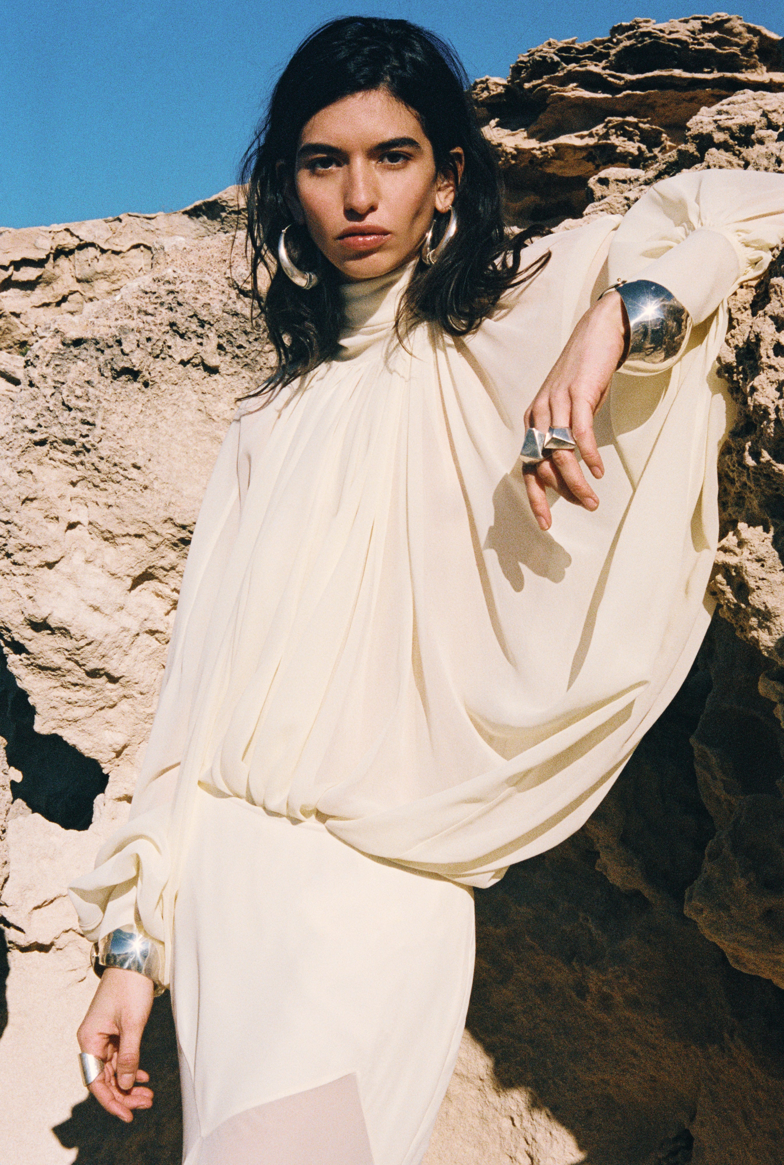 SIROCCO TOP IN SAND SILK SATIN – DE LA VALI OFFICIAL