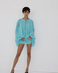 EULALIA DRESS IN AQUA BLUE CHIFFON